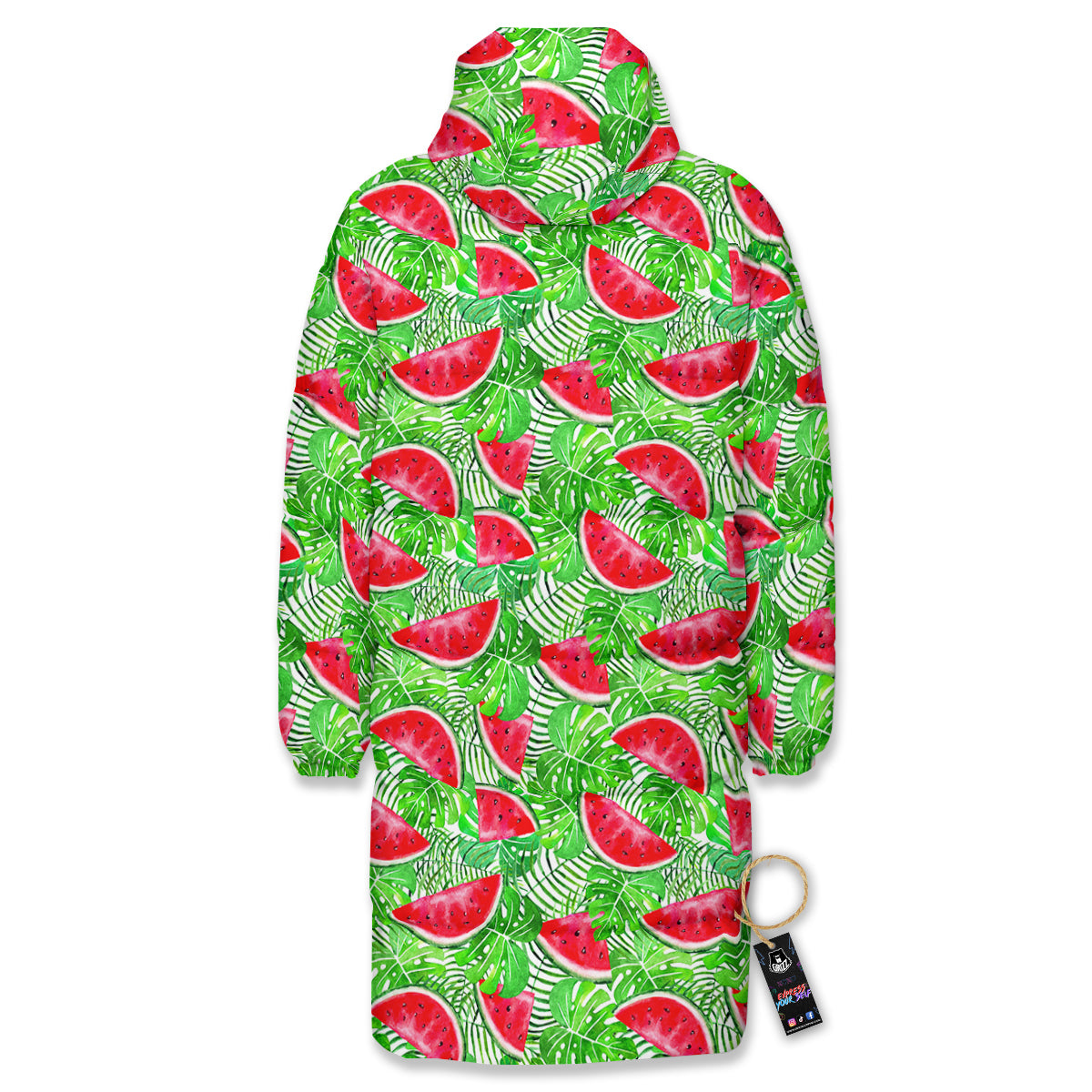 Watermelon Aloha Tropical Print Pattern Long Down Jacket