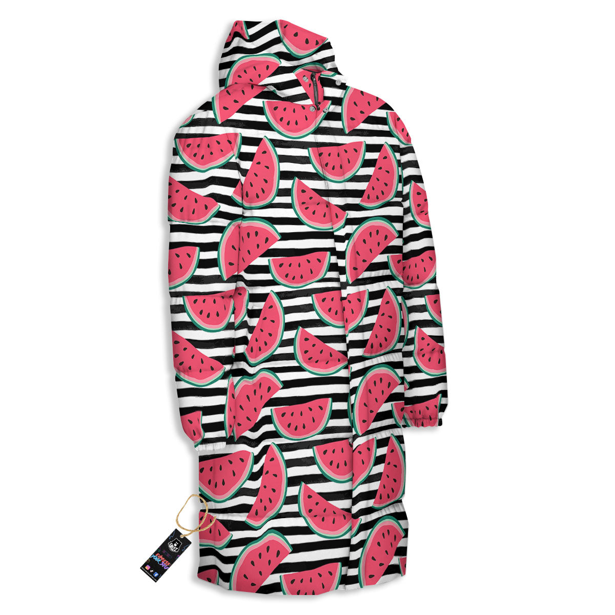 Watermelon Black Striped Print Pattern Long Down Jacket