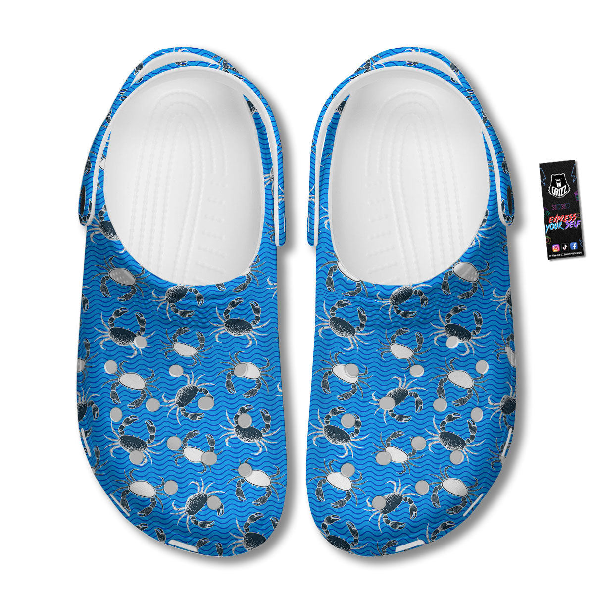 Wave Crab White And Blue Print Pattern Clog-grizzshop