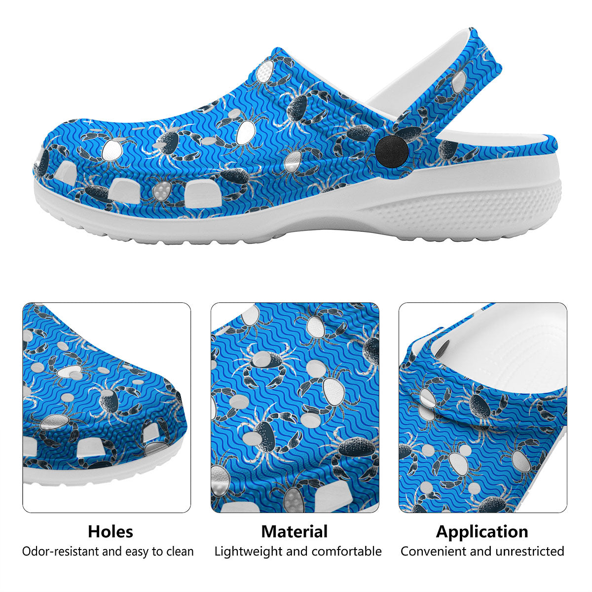 Wave Crab White And Blue Print Pattern Clog-grizzshop