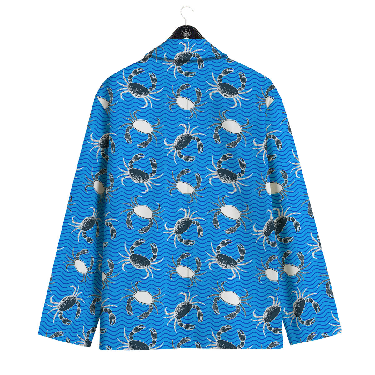 Wave Crab White And Blue Print Pattern Men's Sport Coat-grizzshop