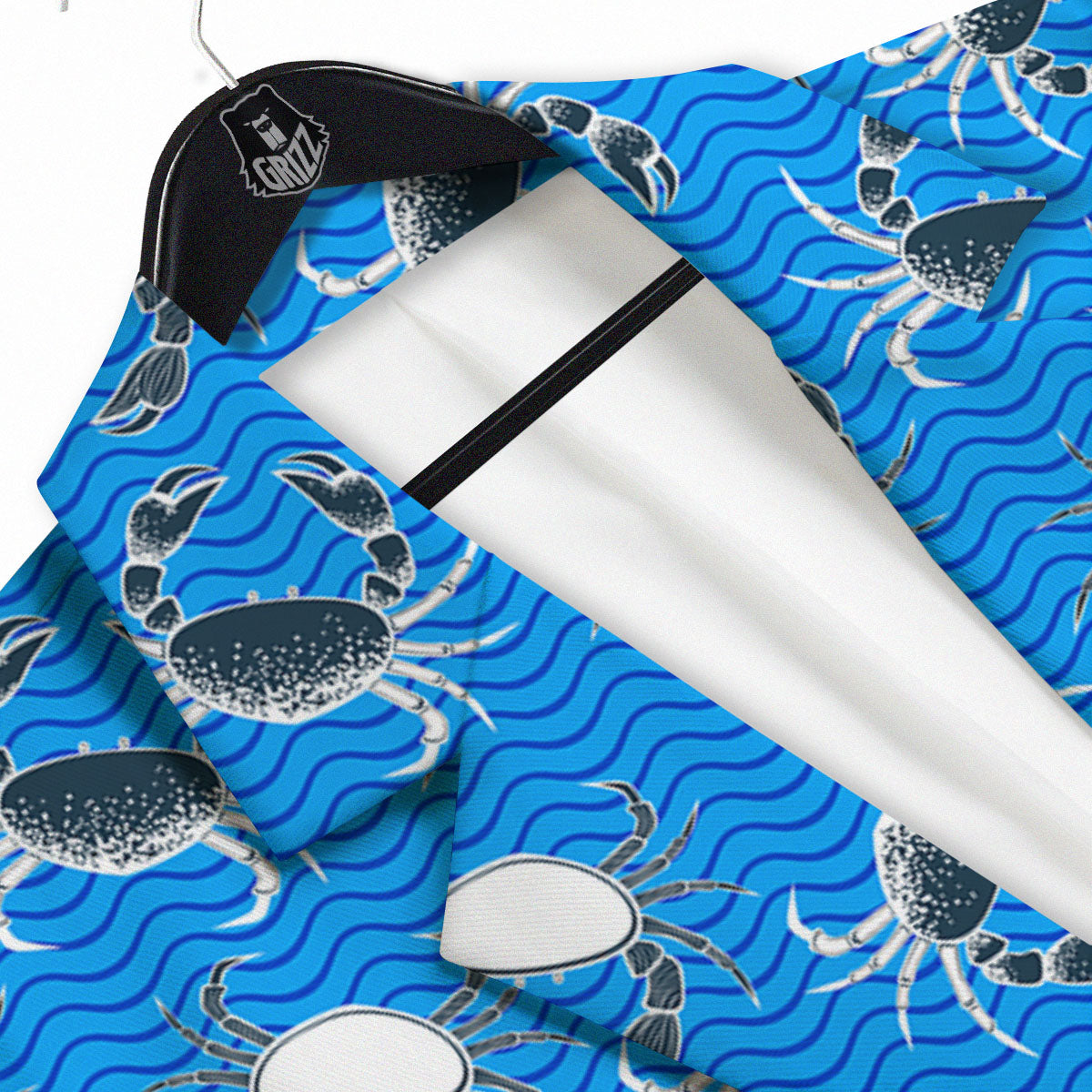 Wave Crab White And Blue Print Pattern Men's Sport Coat-grizzshop