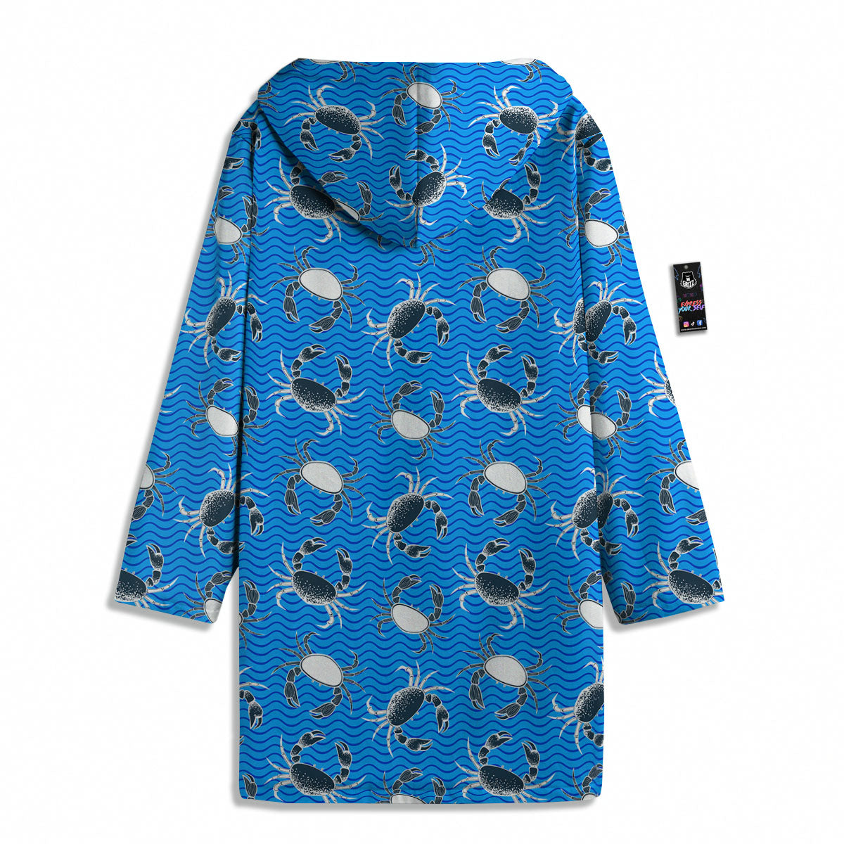 Wave Crab White And Blue Print Pattern Men's Windbreaker Jacket-grizzshop