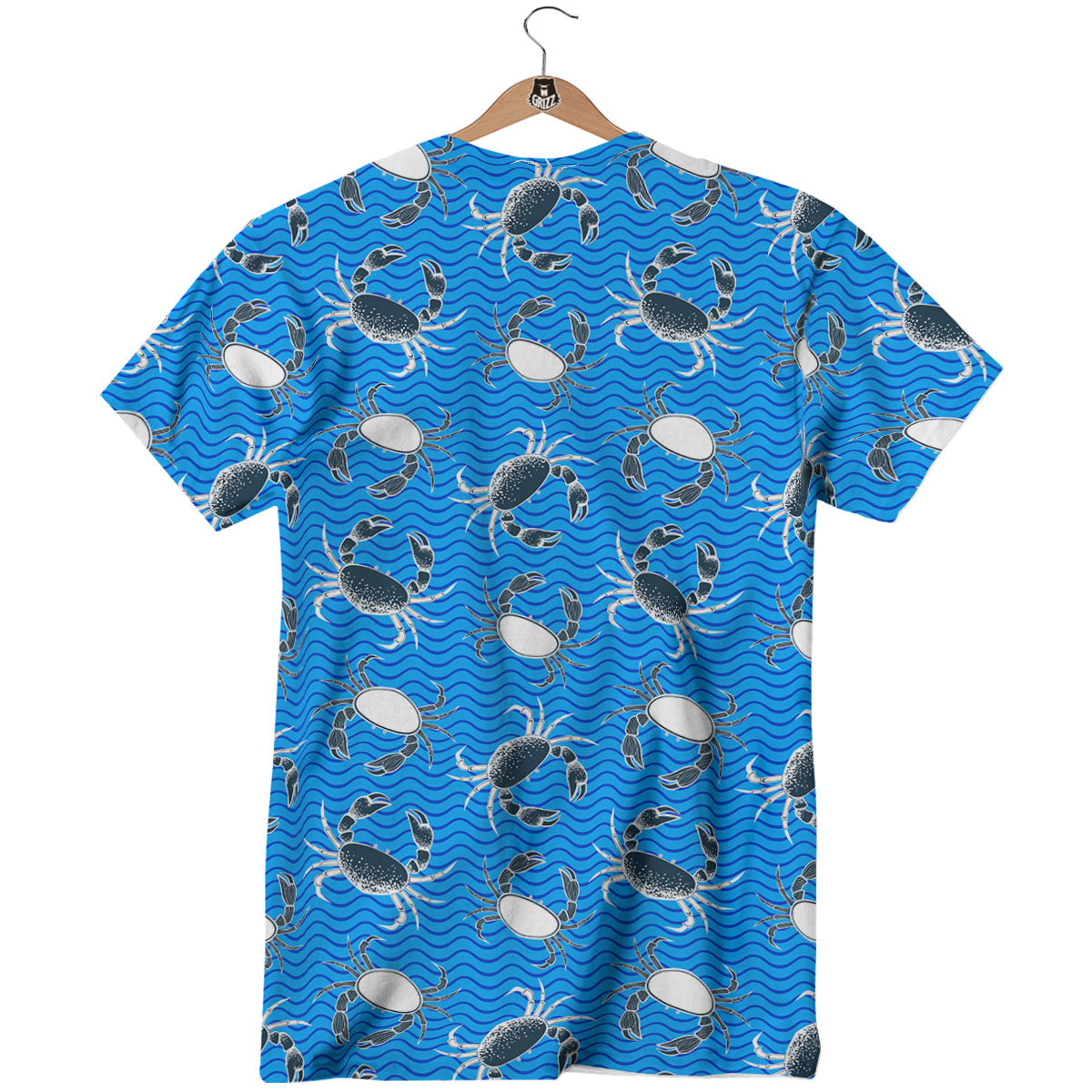 Wave Crab White And Blue Print Pattern T-Shirt-grizzshop