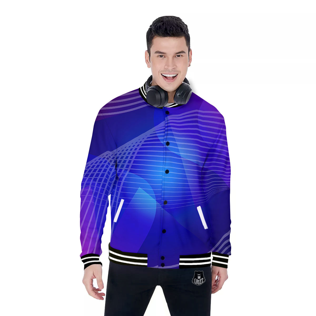 Wave EDM Print Baseball Jacket-grizzshop
