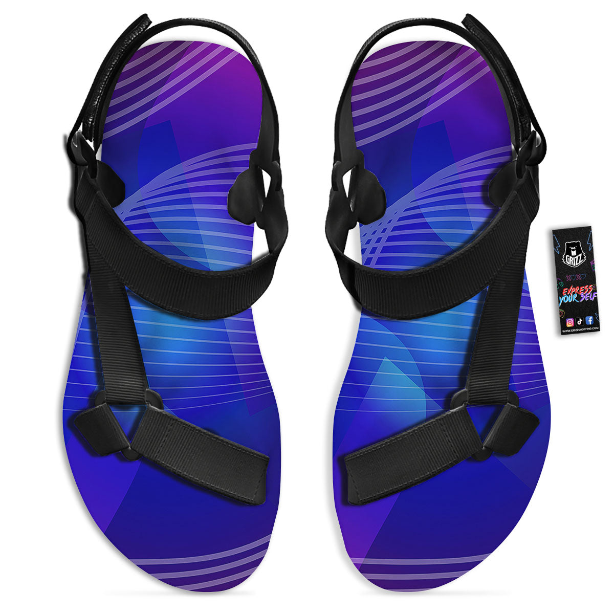 Wave EDM Print Black Open Toe Sandals-grizzshop