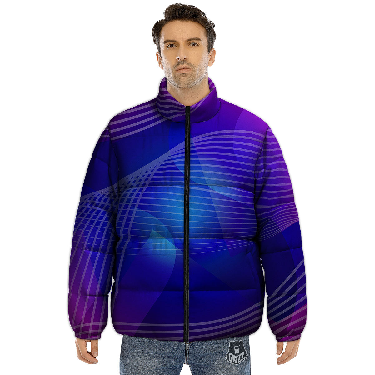Wave EDM Print Puffer Jacket-grizzshop