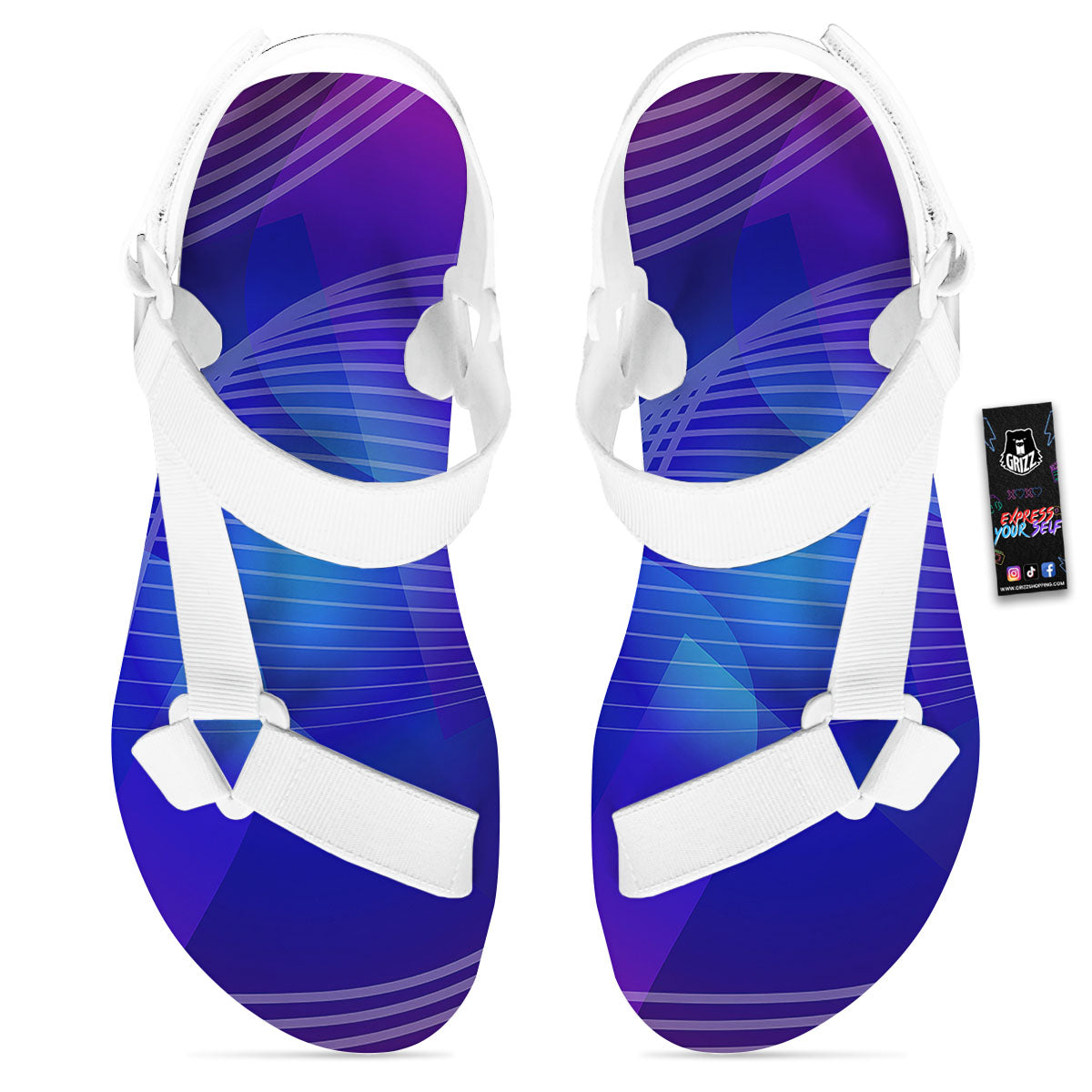 Wave EDM Print White Open Toe Sandals-grizzshop