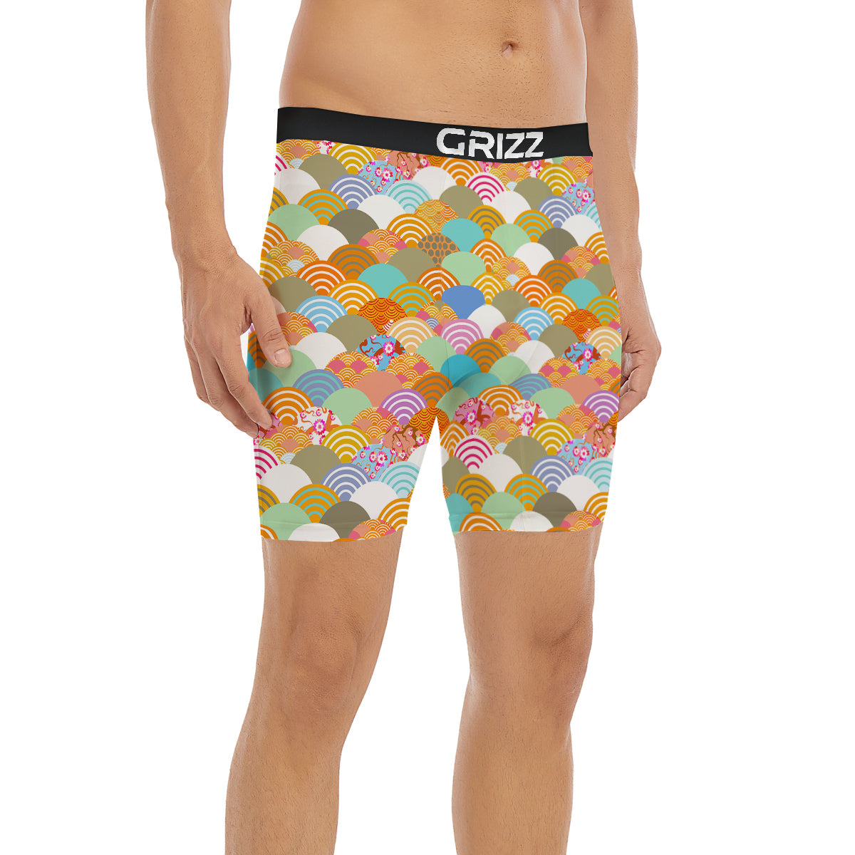 Wave Japanese Flower Colorful Print Pattern Boxer Briefs-grizzshop