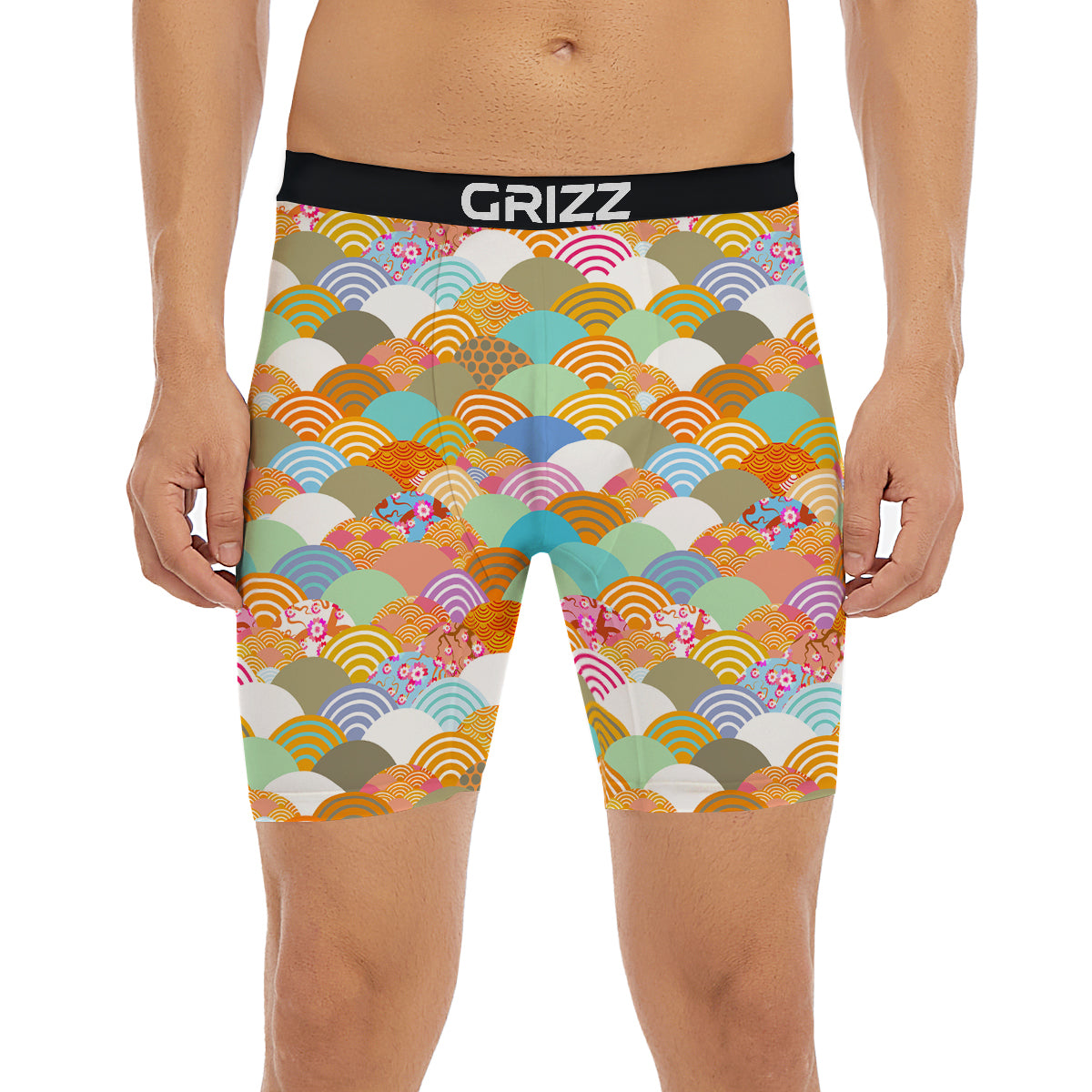 Wave Japanese Flower Colorful Print Pattern Boxer Briefs-grizzshop