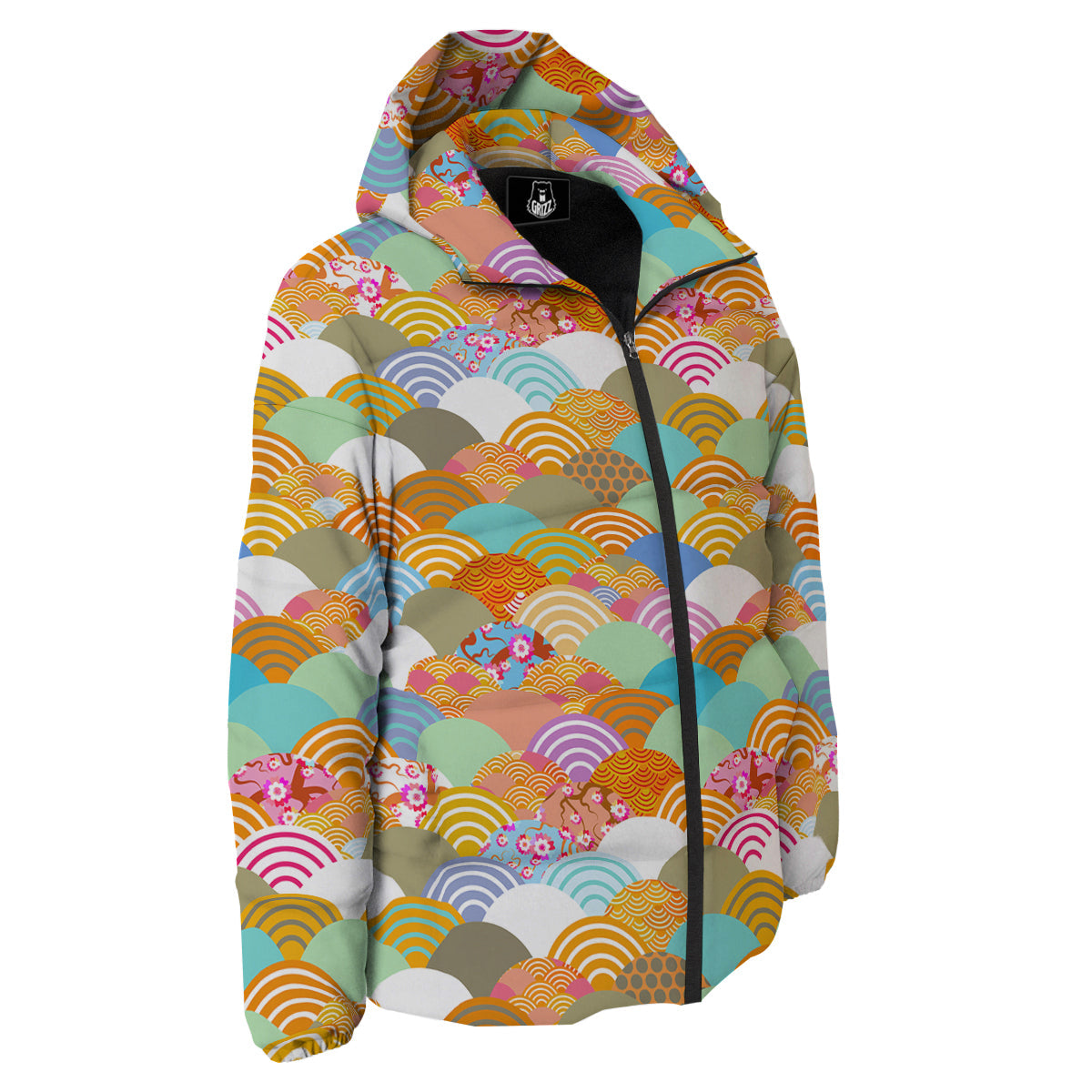 Wave Japanese Flower Colorful Print Pattern Down Jacket-grizzshop