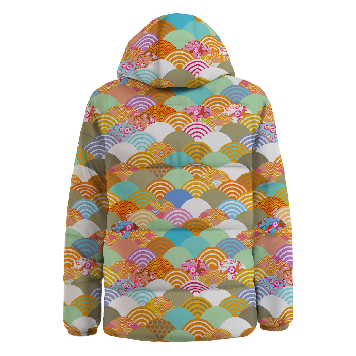 Wave Japanese Flower Colorful Print Pattern Down Jacket-grizzshop