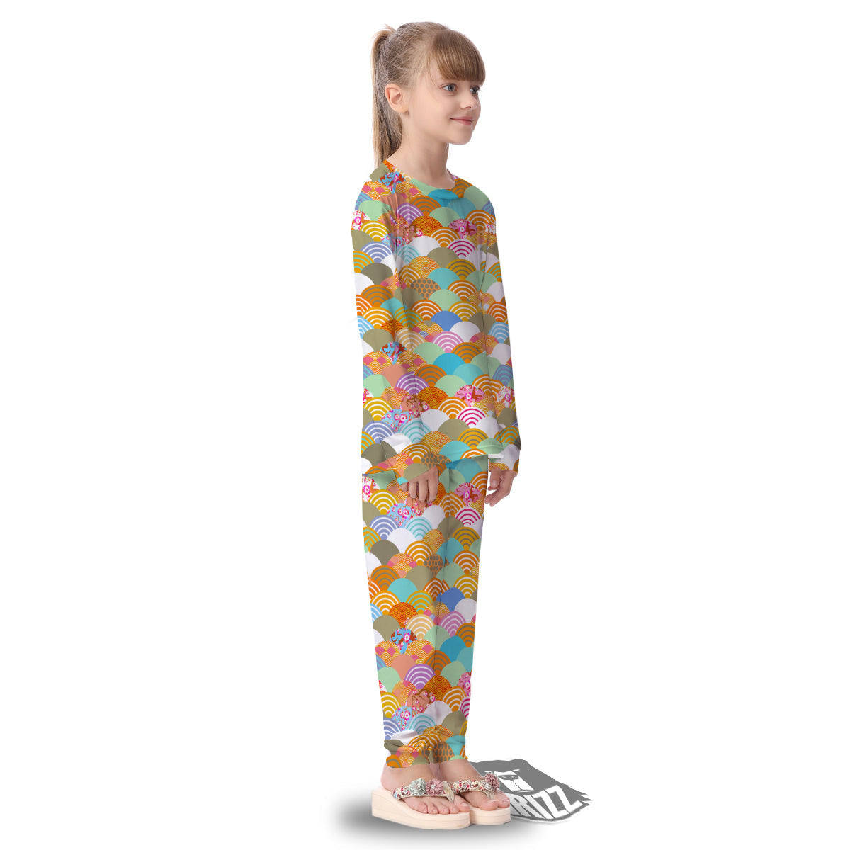 Wave Japanese Flower Colorful Print Pattern Kid's Pajamas-grizzshop