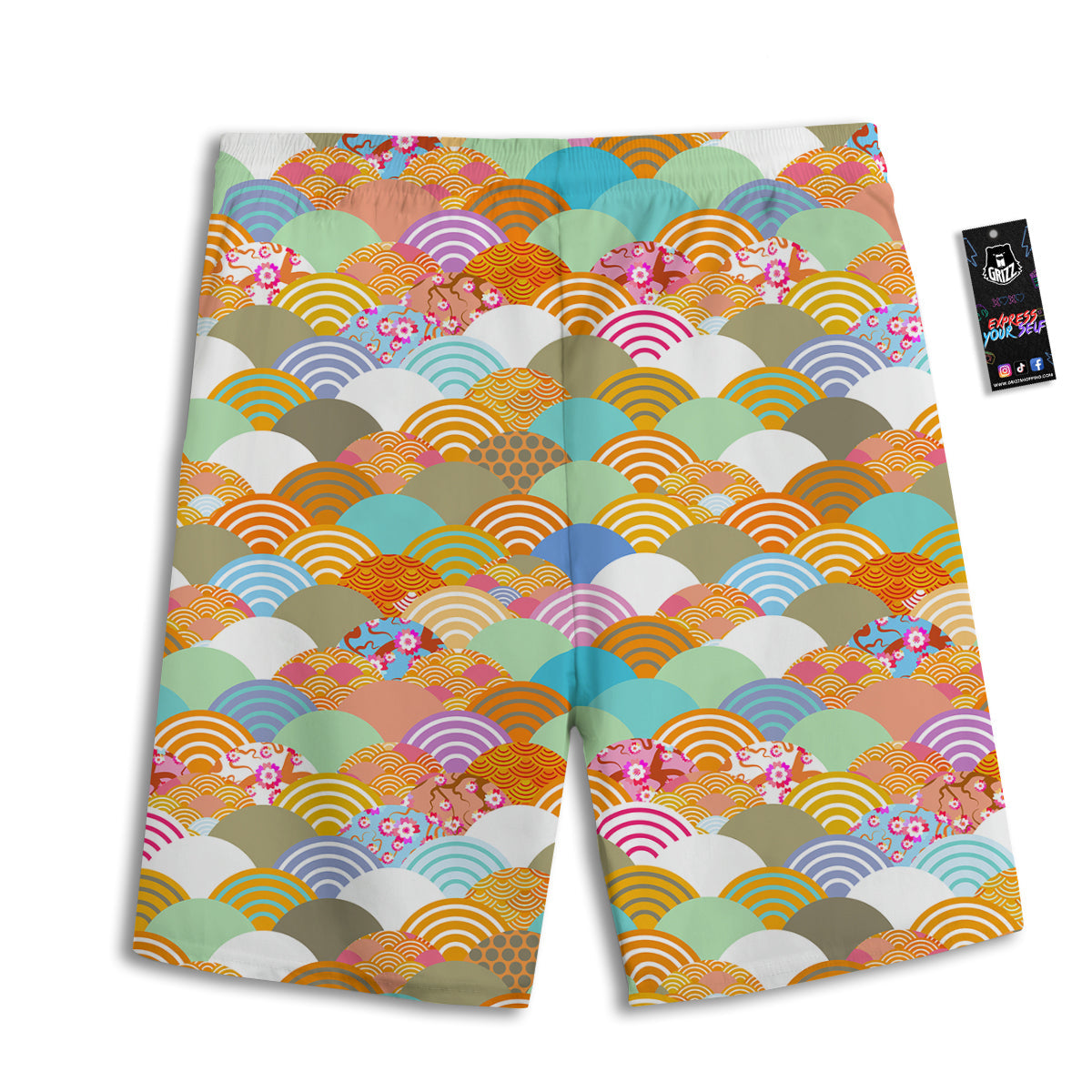 Wave Japanese Flower Colorful Print Pattern Men's Athletic Shorts