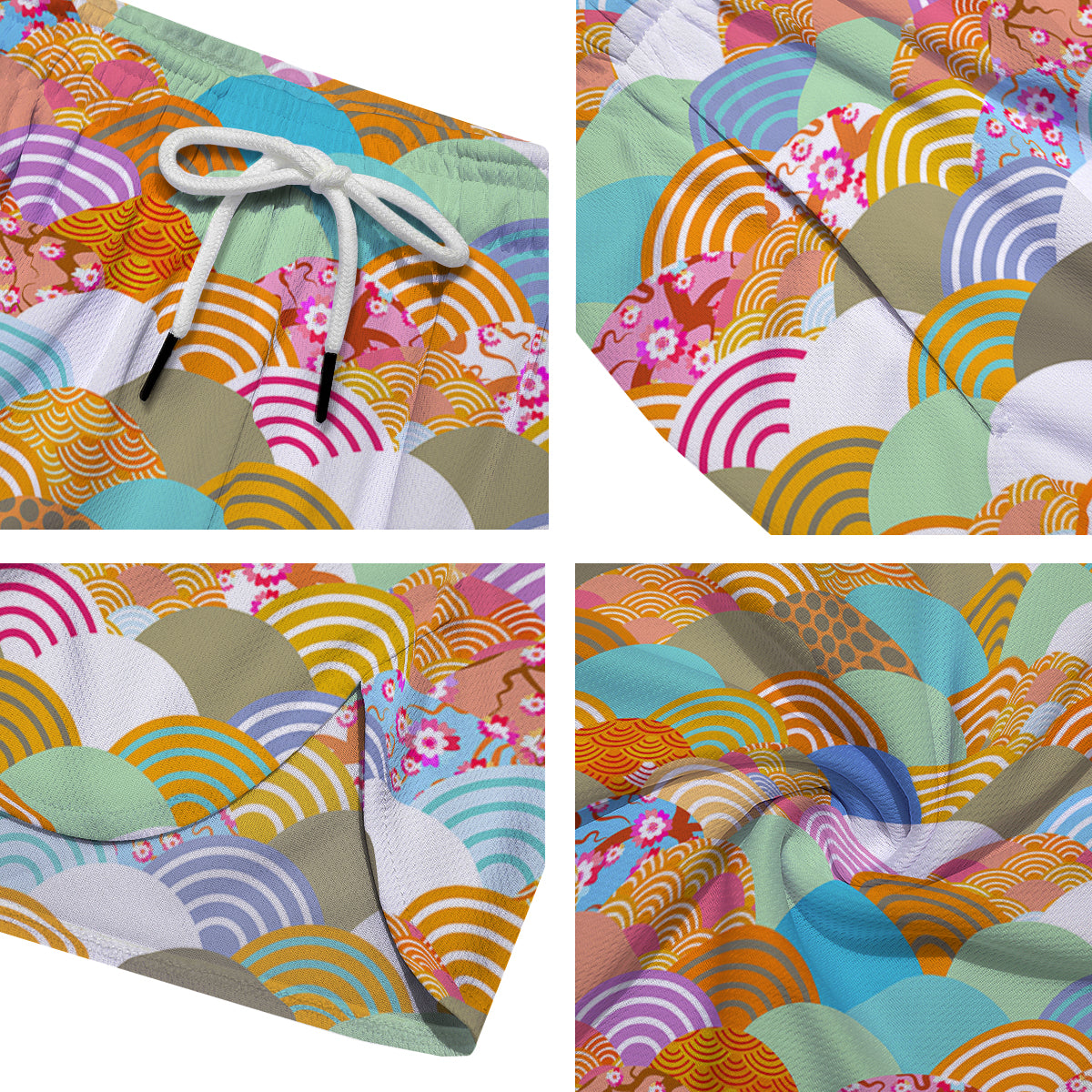 Wave Japanese Flower Colorful Print Pattern Men's Running Shorts-grizzshop