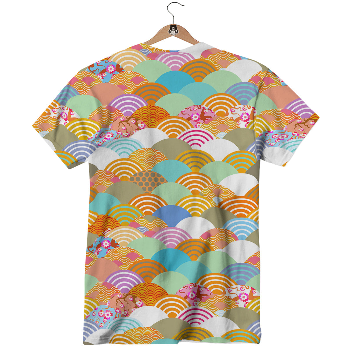 Wave Japanese Flower Colorful Print Pattern T-Shirt-grizzshop