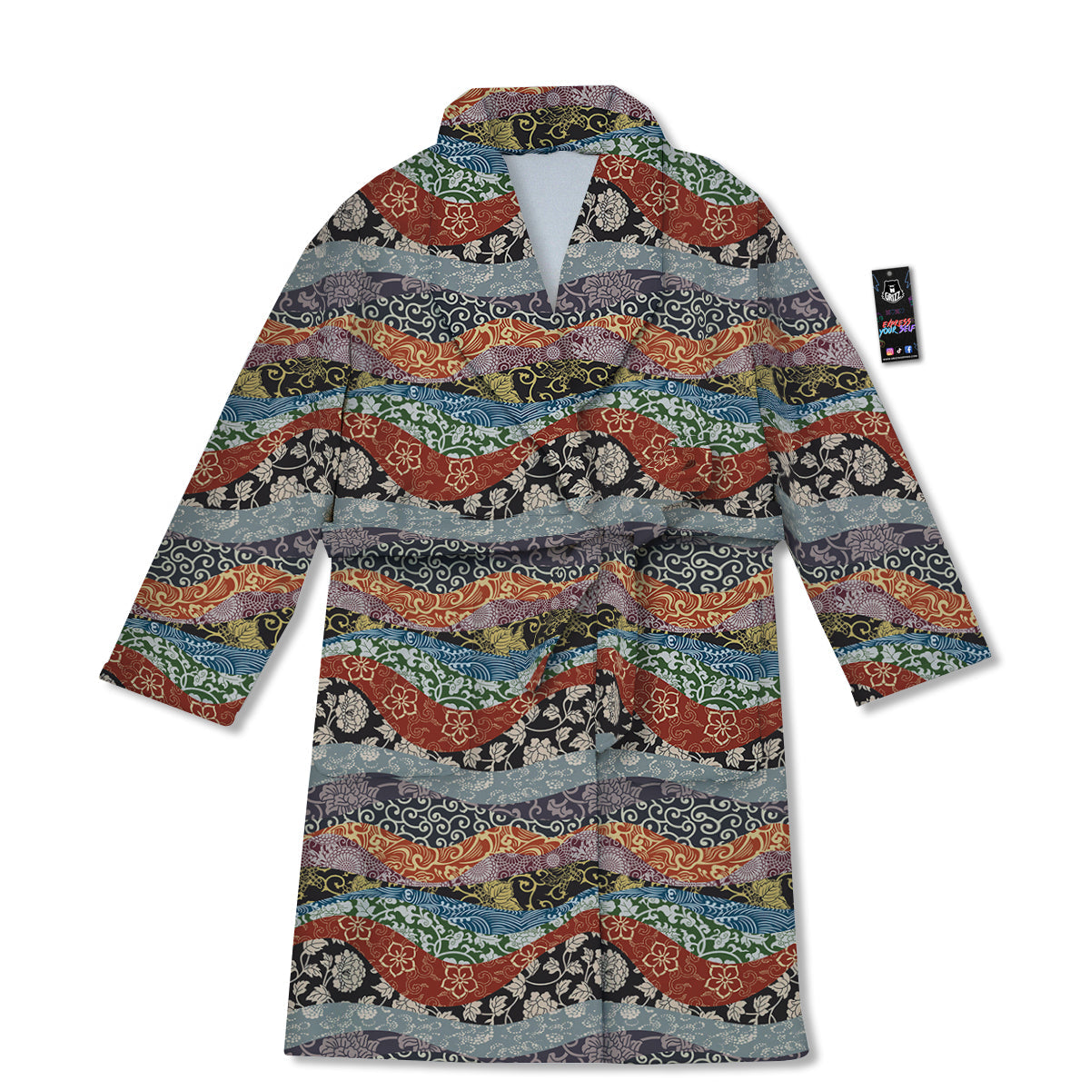 Wave Japanese Patchwork Print Pattern Bathrobe-grizzshop