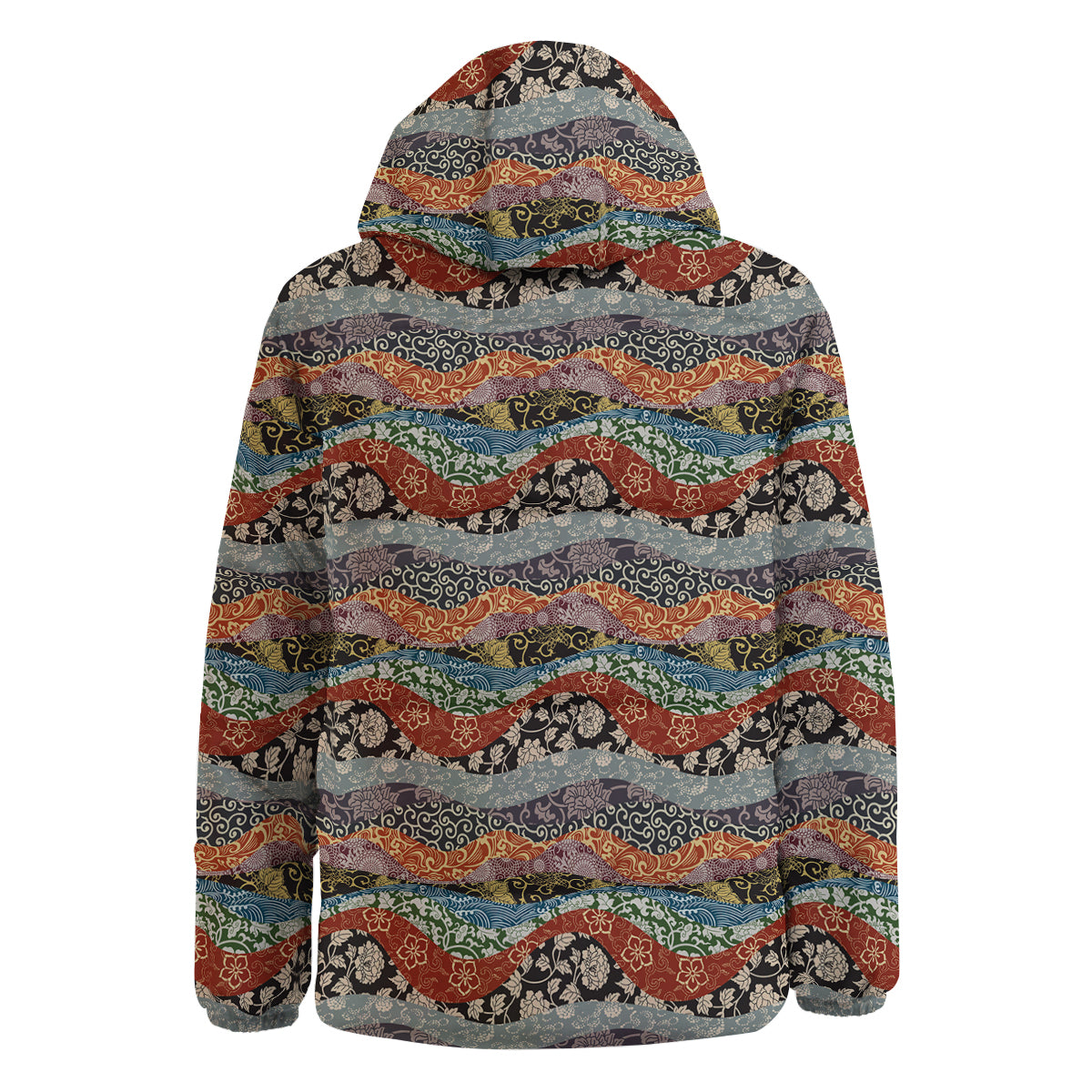 Wave Japanese Patchwork Print Pattern Down Jacket-grizzshop