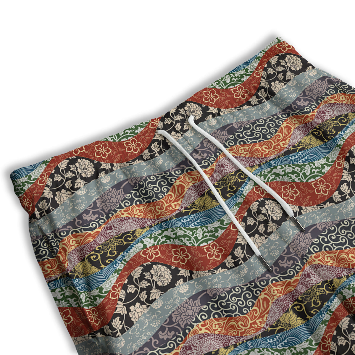 Wave Japanese Patchwork Print Pattern Men's Athletic Shorts
