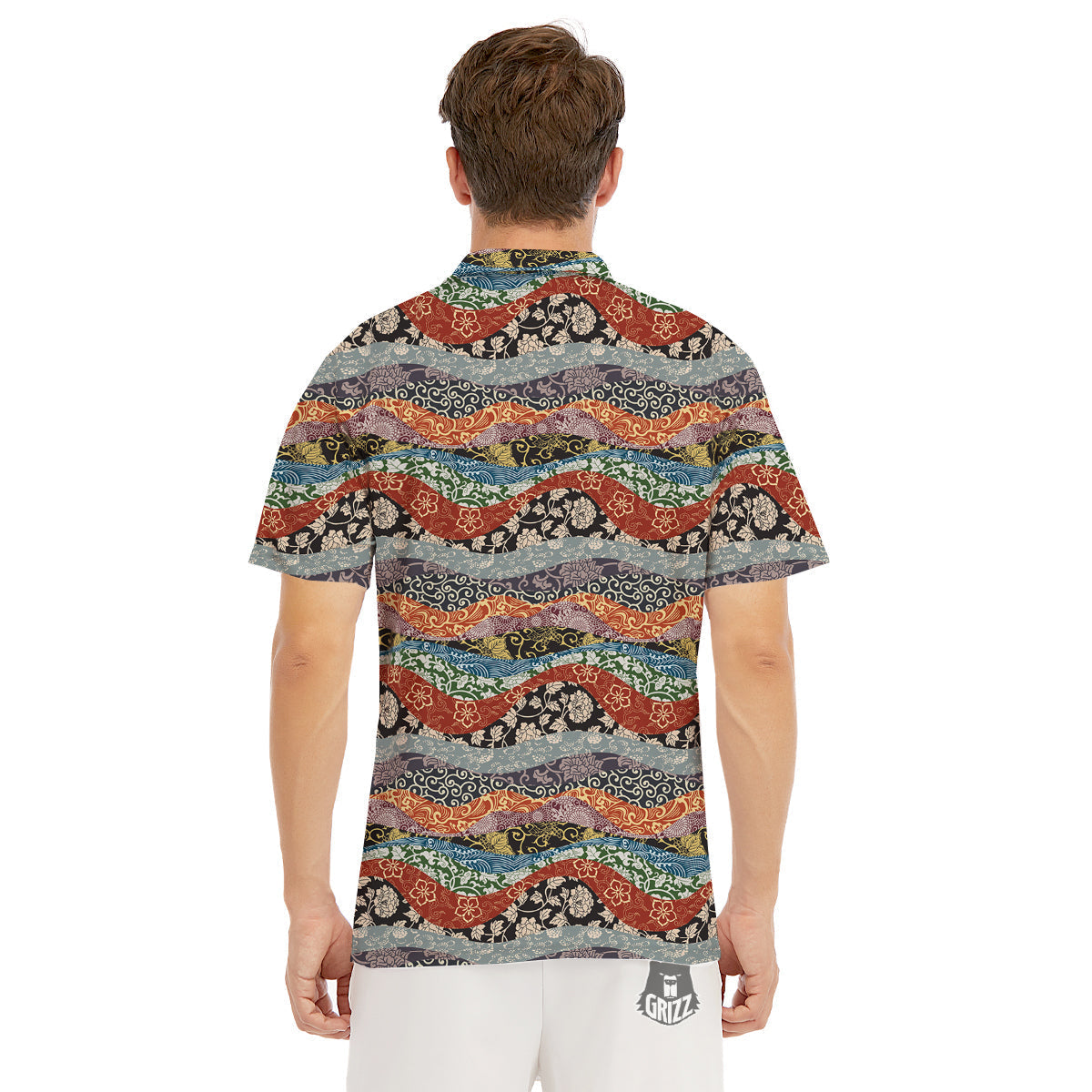 Wave Japanese Patchwork Print Pattern Men's Golf Shirts-grizzshop