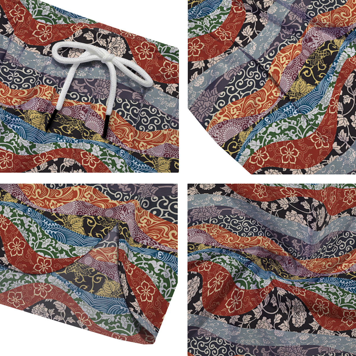 Wave Japanese Patchwork Print Pattern Men's Running Shorts-grizzshop