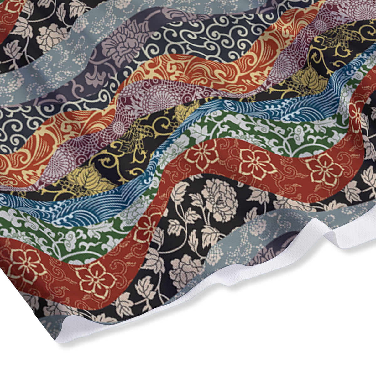 Wave Japanese Patchwork Print Pattern Mesh Shorts-grizzshop