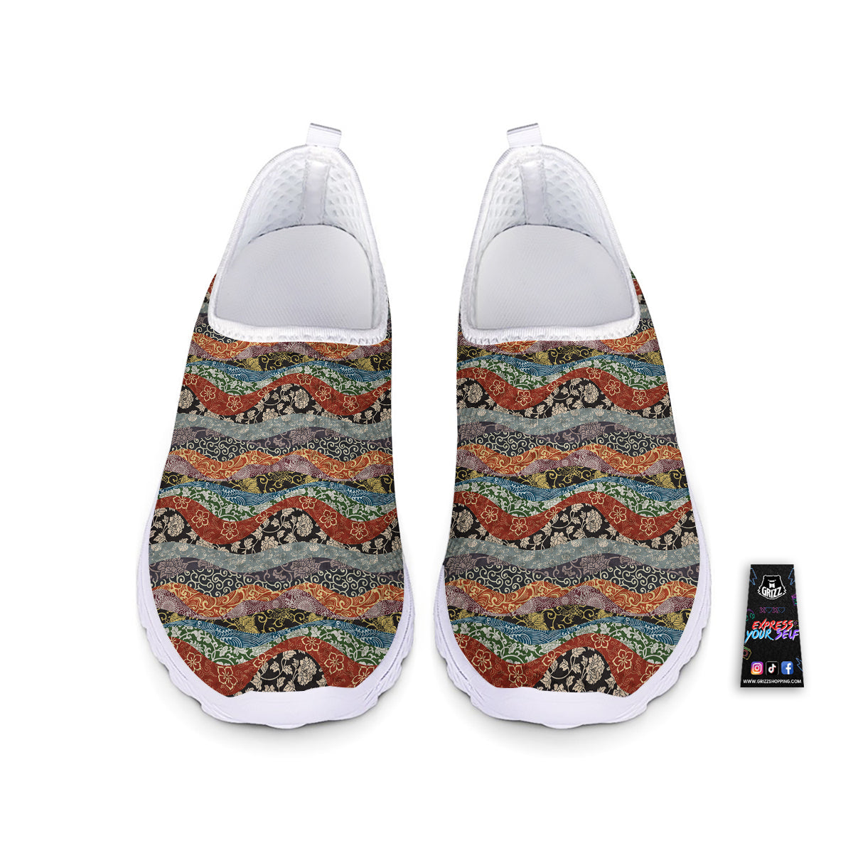 Wave Japanese Patchwork Print Pattern Nurse Shoes-grizzshop