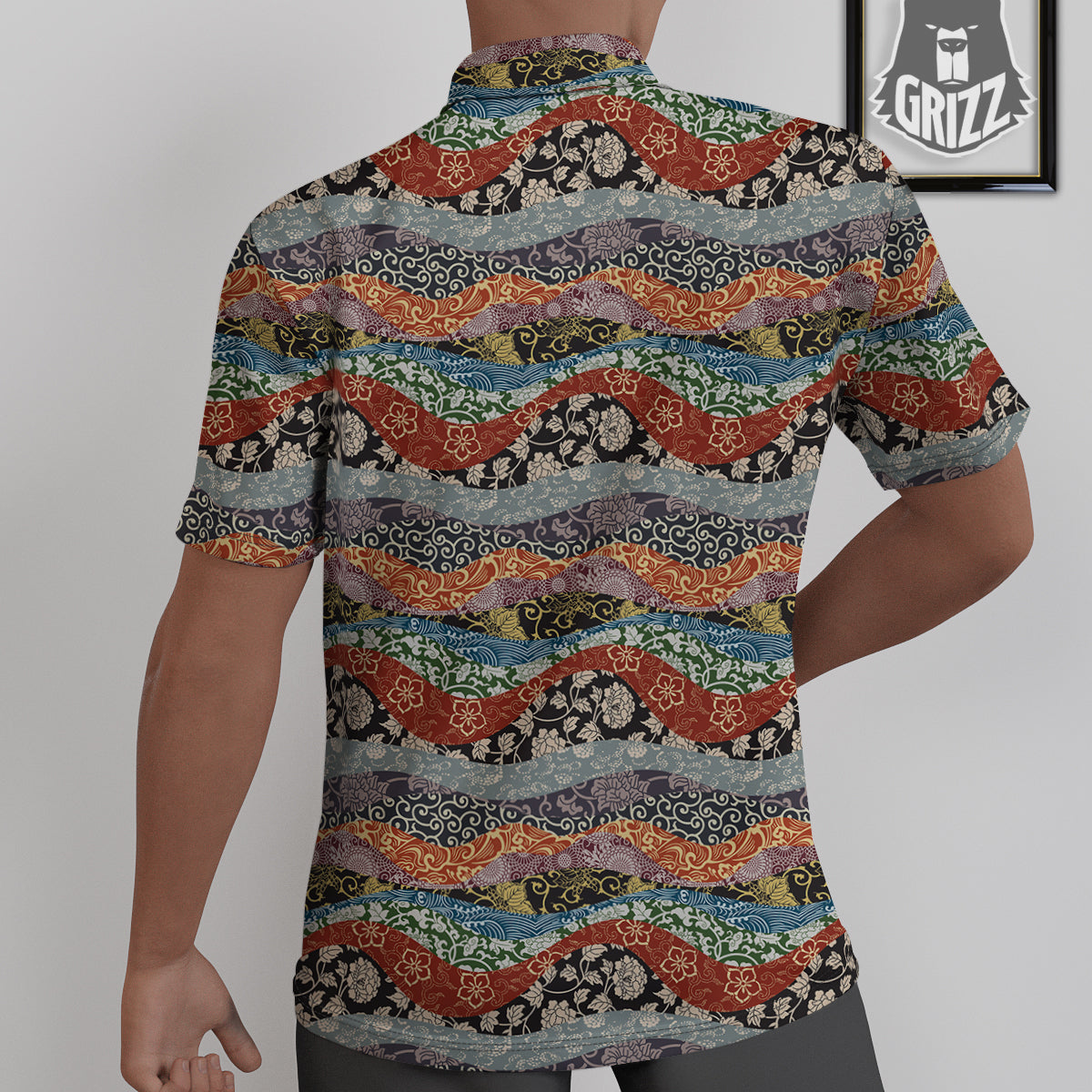 Wave Japanese Patchwork Print Pattern Untucked Shirts-grizzshop