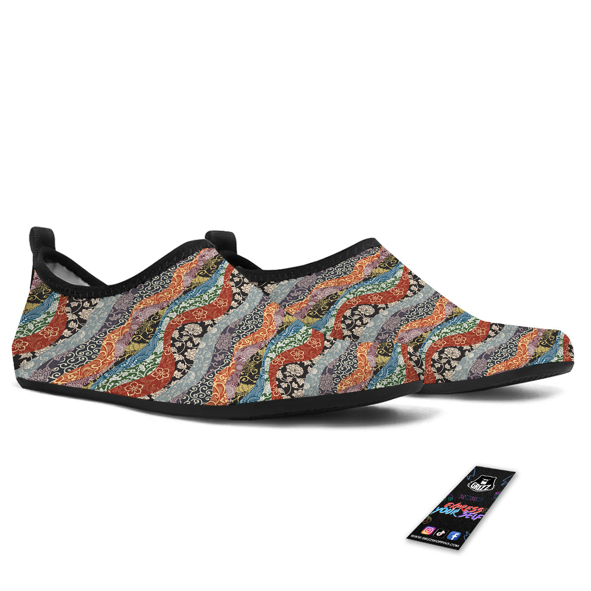 Wave Japanese Patchwork Print Pattern Water Shoes-grizzshop