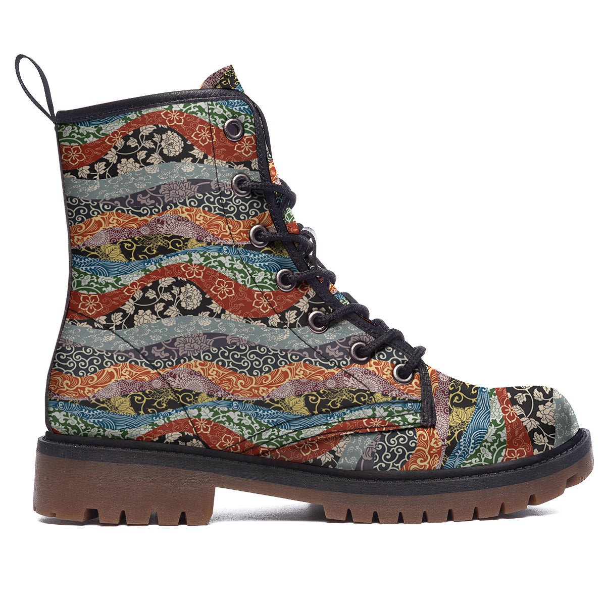 Wave Japanese Patchwork Print Pattern Work Boots-grizzshop