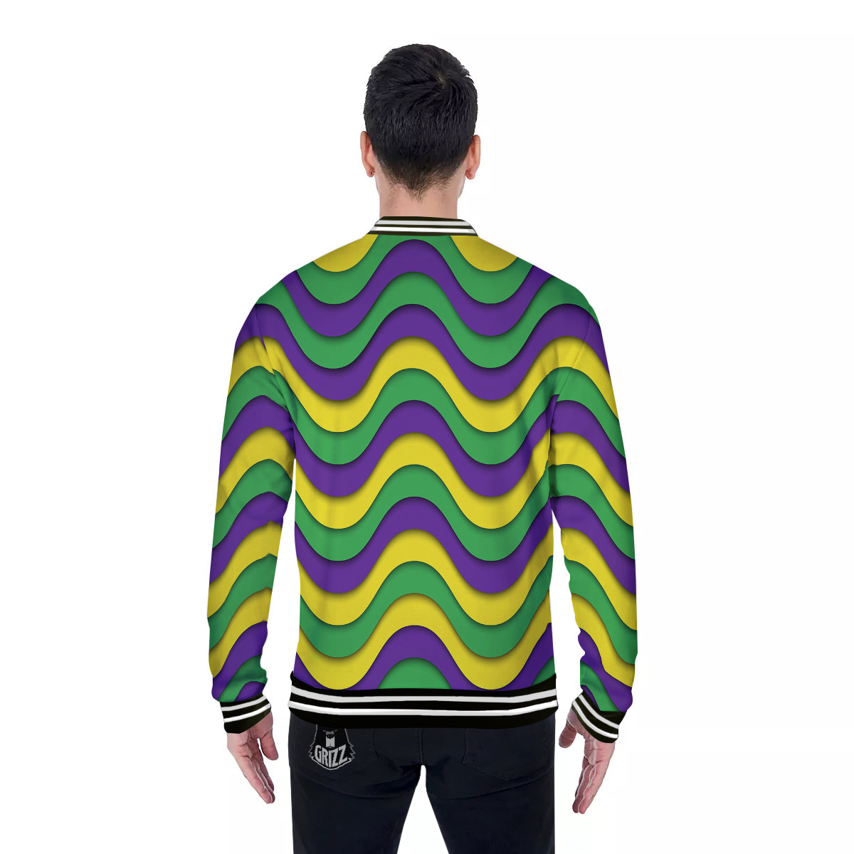 Wave Mardi Gras Print Pattern Baseball Jacket-grizzshop