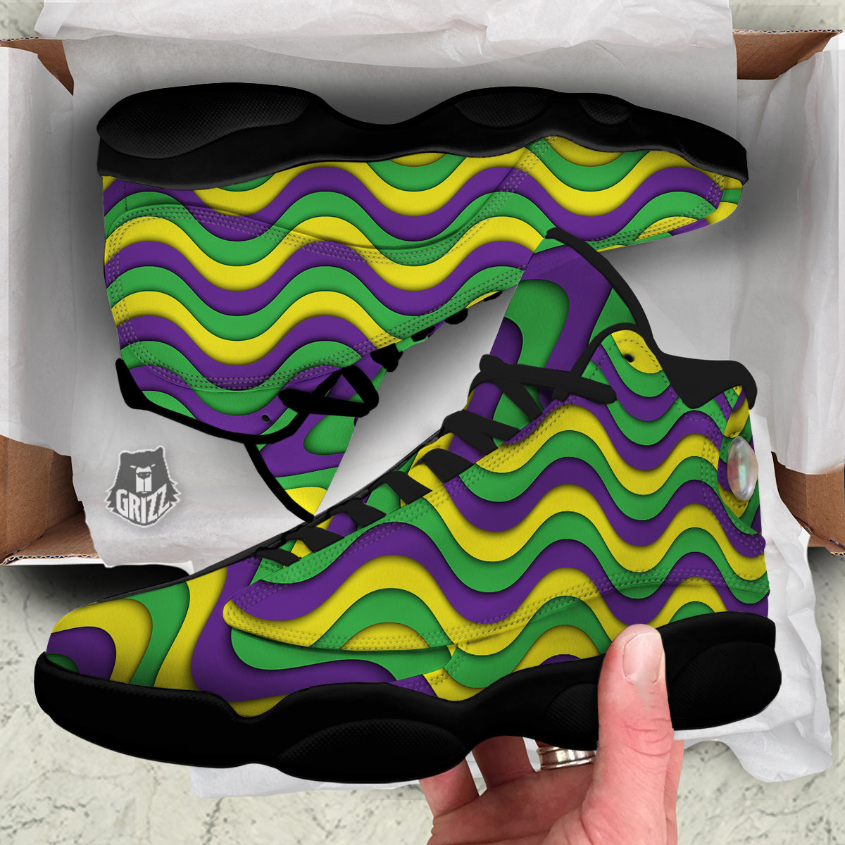 Wave Mardi Gras Print Pattern Black Basketball Shoes-grizzshop