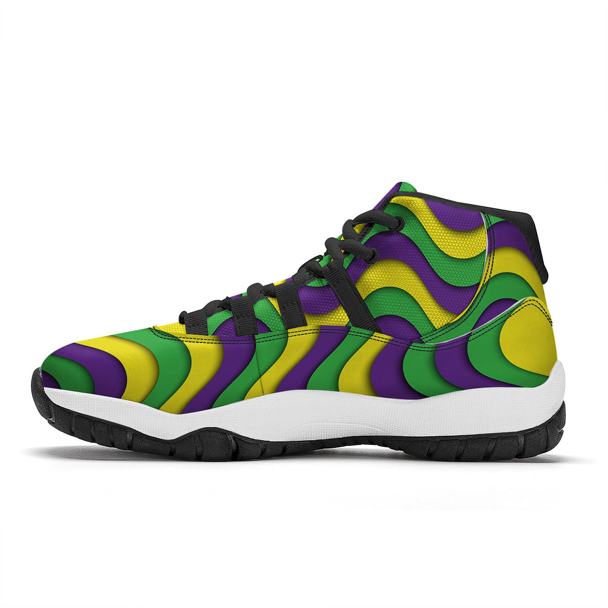 Wave Mardi Gras Print Pattern Black Bball Shoes-grizzshop