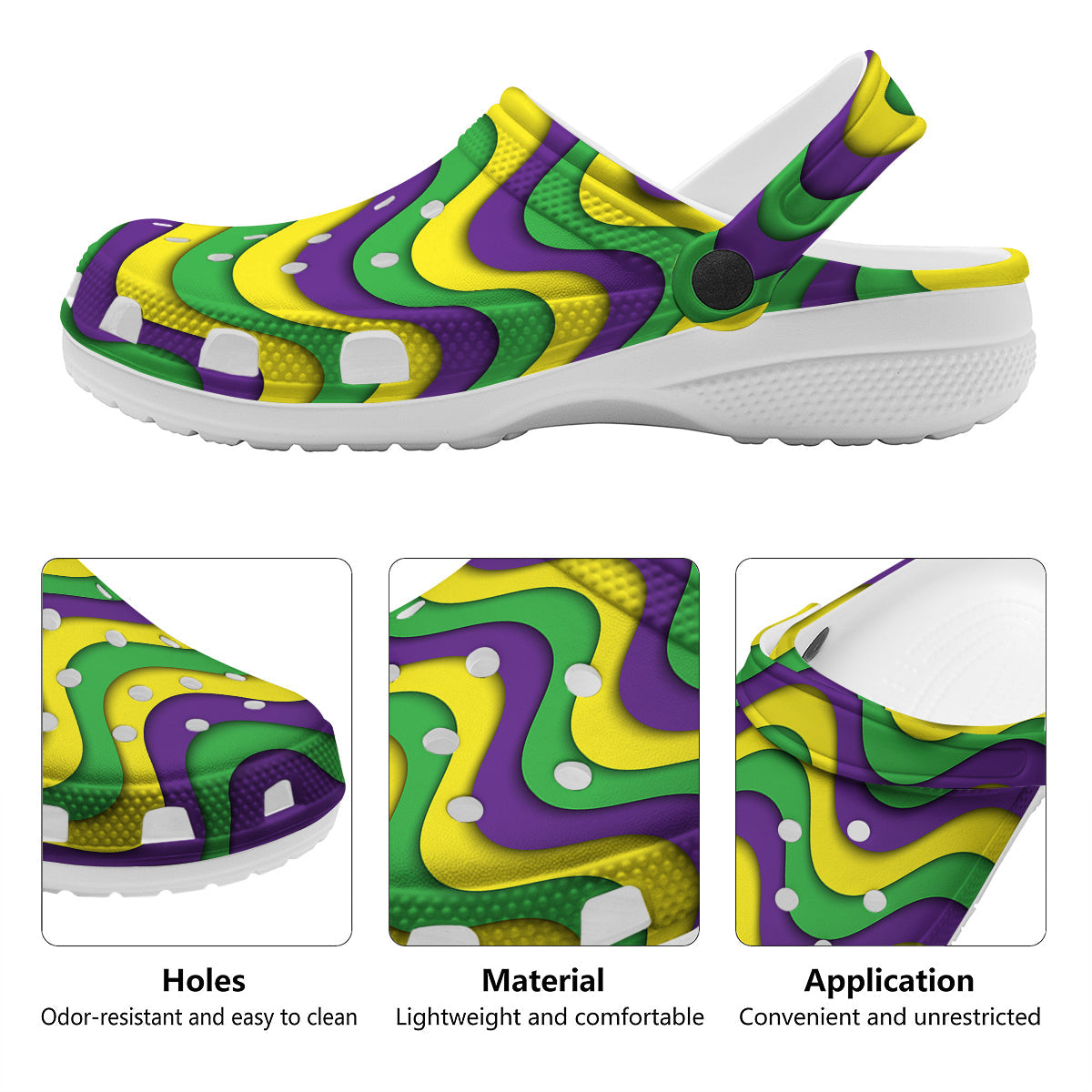 Wave Mardi Gras Print Pattern Clog-grizzshop