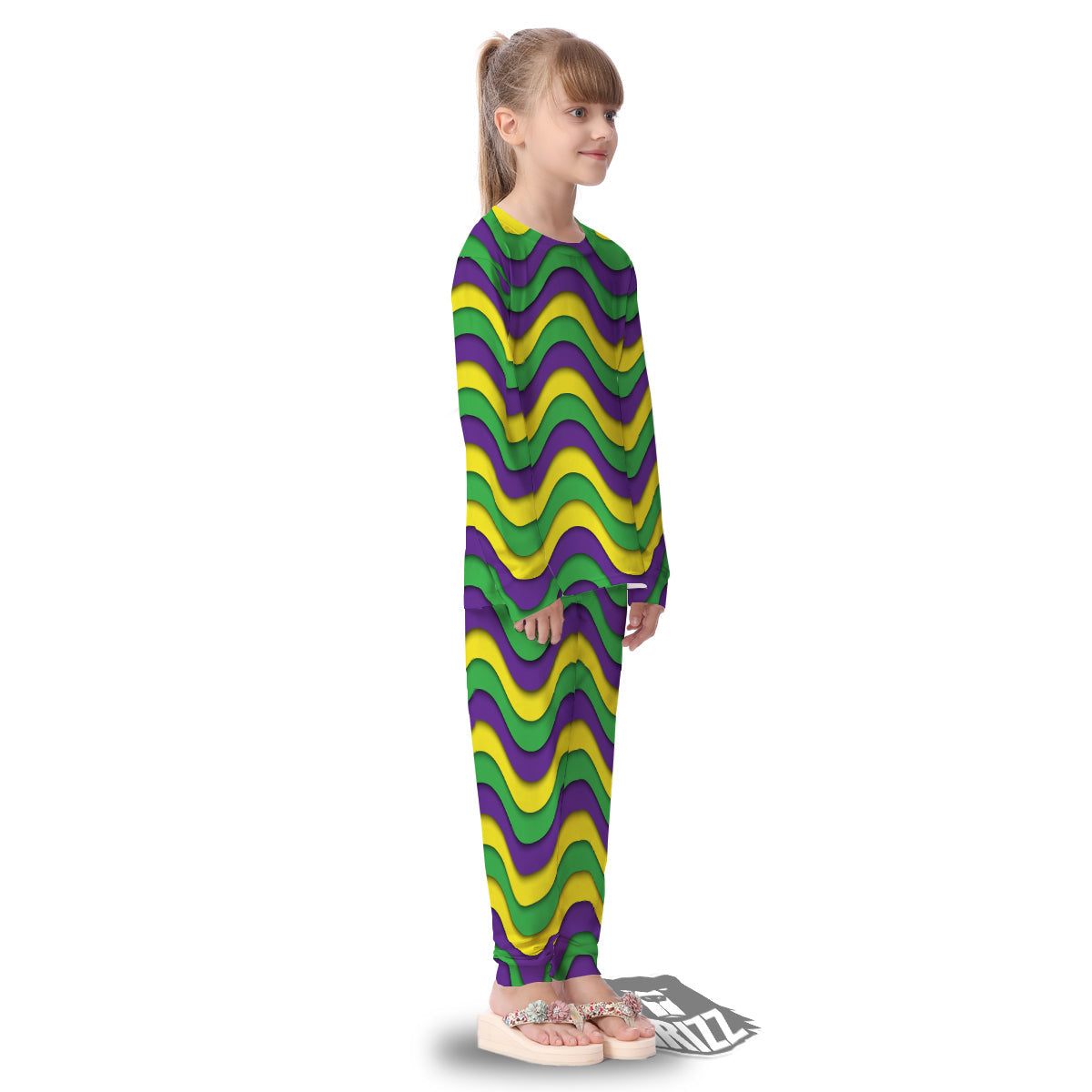 Wave Mardi Gras Print Pattern Kid's Pajamas-grizzshop