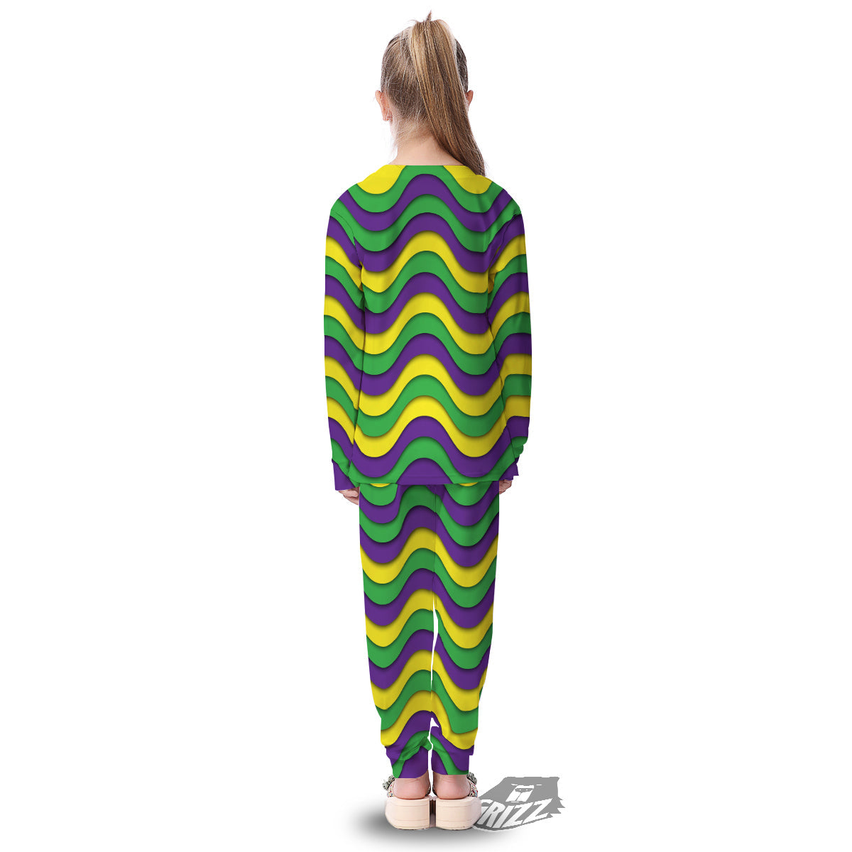 Wave Mardi Gras Print Pattern Kid's Pajamas-grizzshop