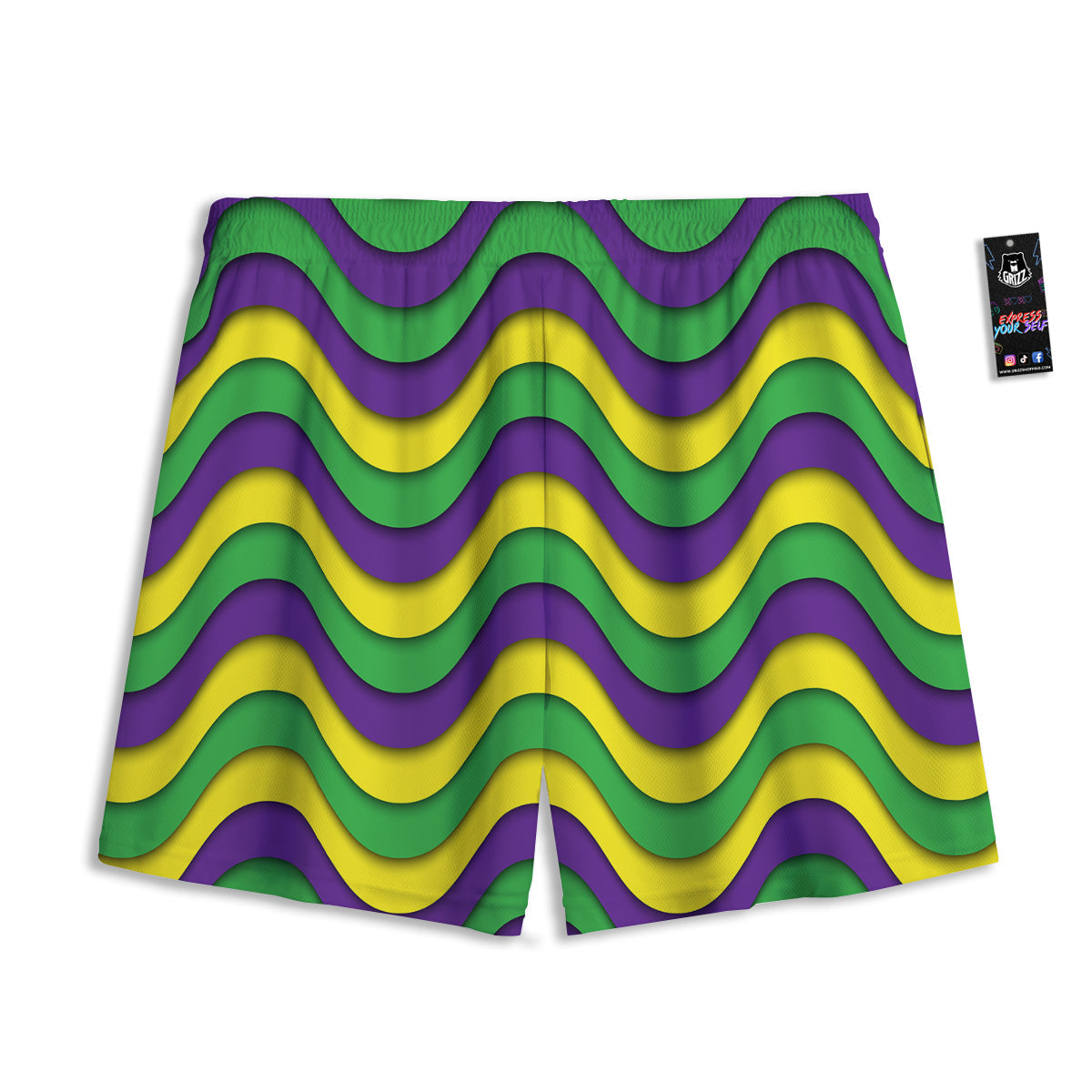 Wave Mardi Gras Print Pattern Mesh Shorts