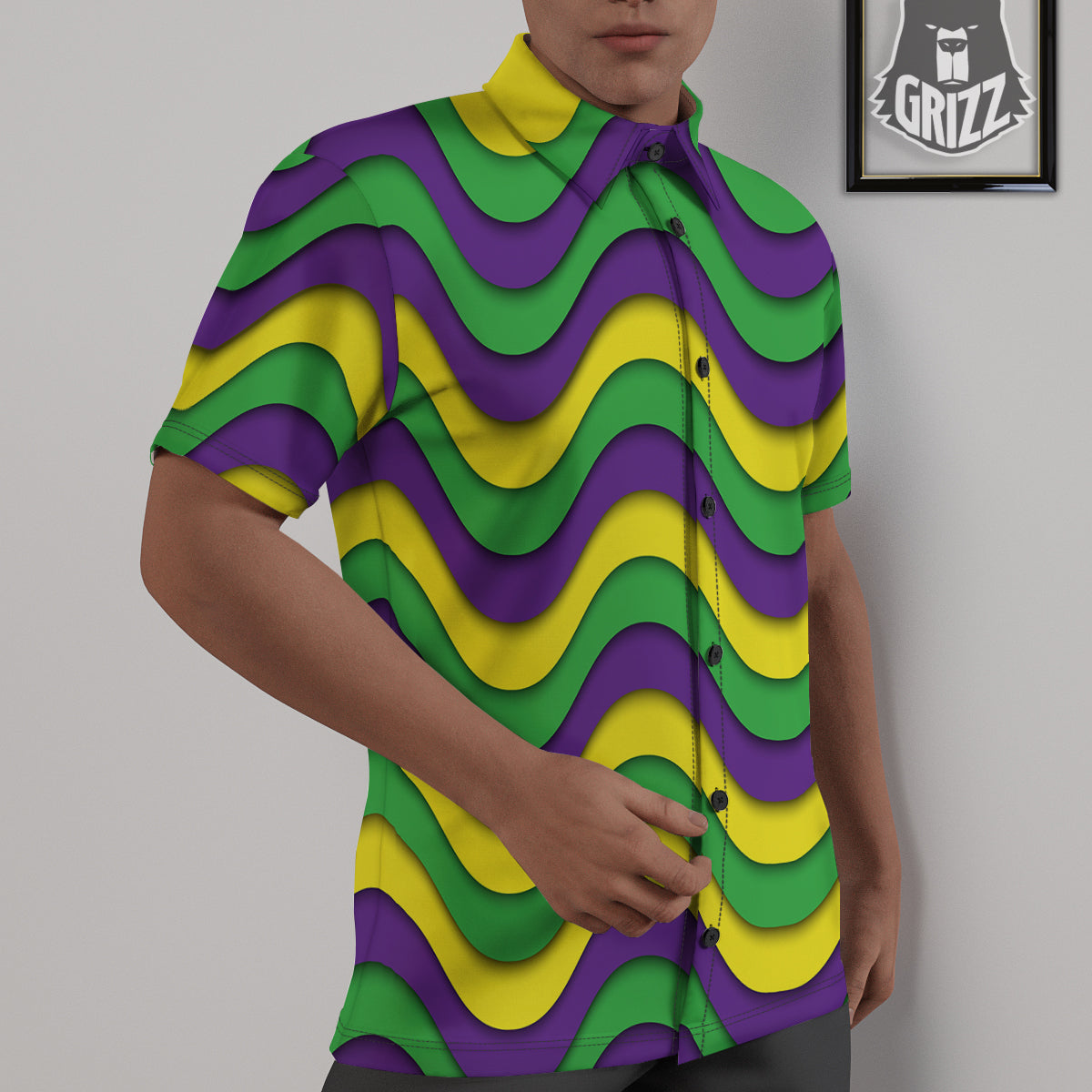 Wave Mardi Gras Print Pattern Untucked Shirts-grizzshop