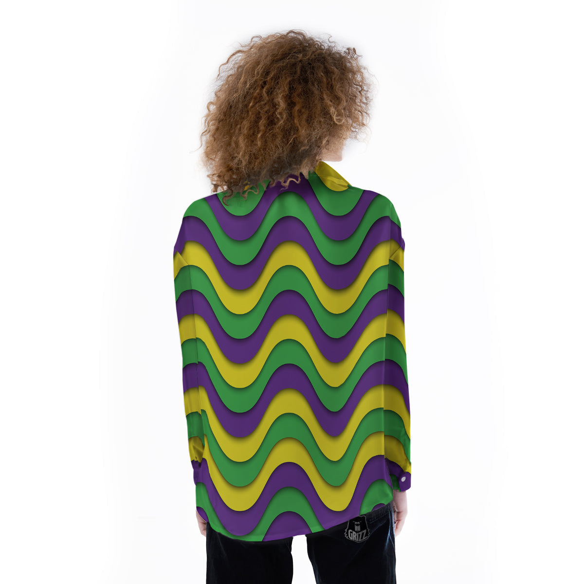 Wave Mardi Gras Print Pattern Women's Long Sleeve Shirts-grizzshop