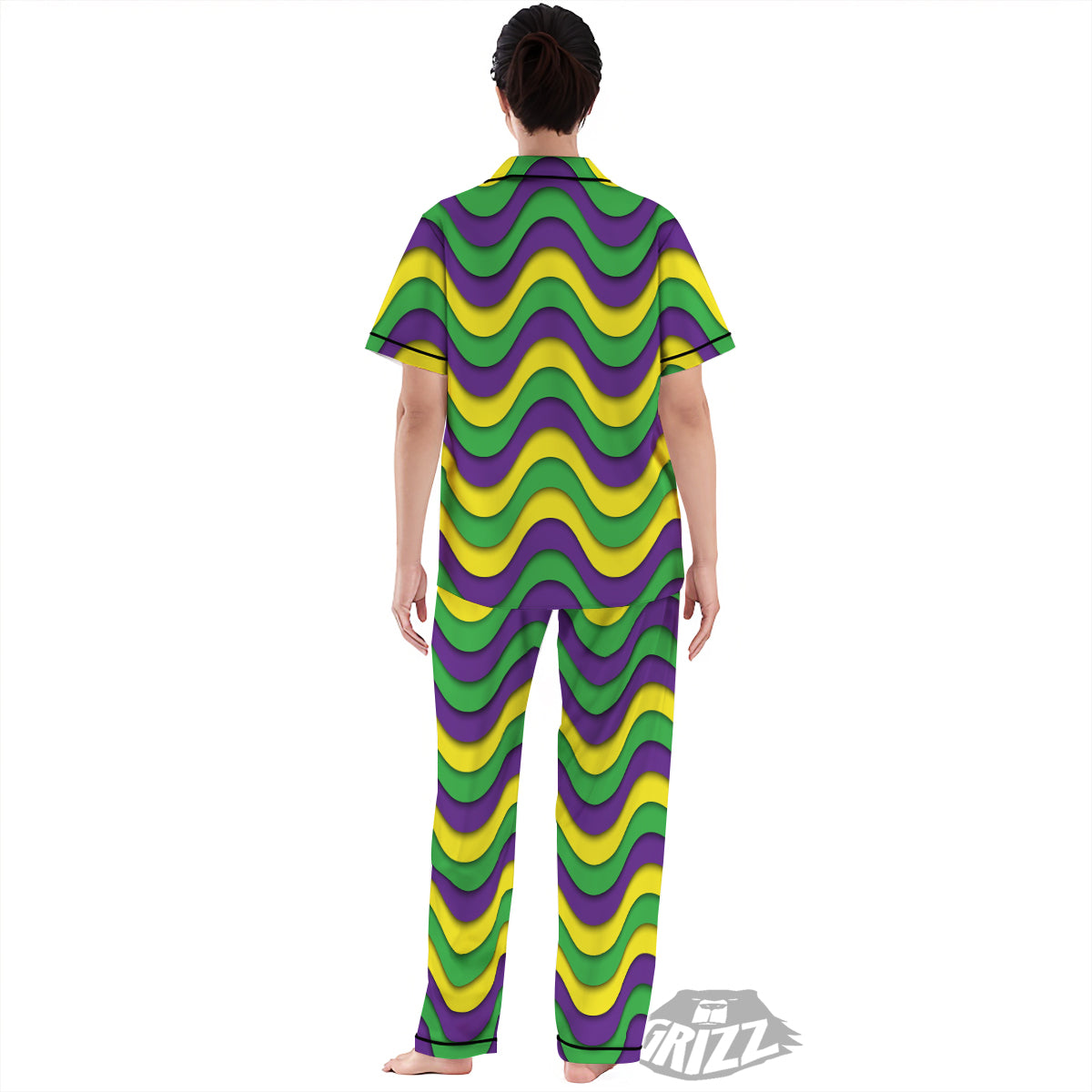 Wave Mardi Gras Print Pattern Women's Pajamas Set-grizzshop