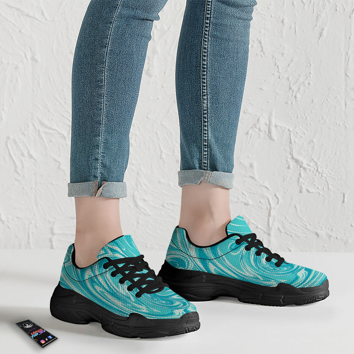 Wave Psychedelic Print Pattern Black Chunky Shoes-grizzshop