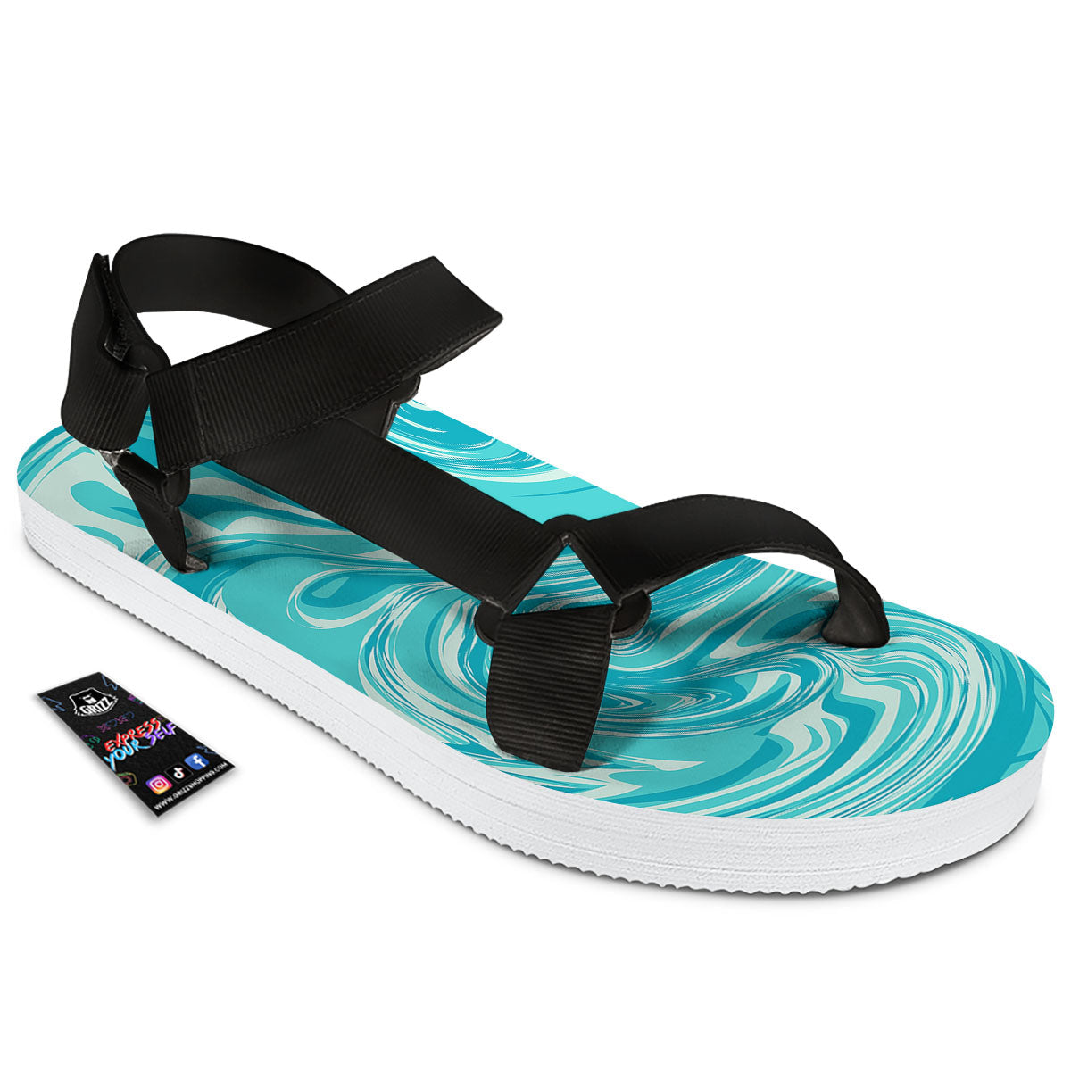 Wave Psychedelic Print Pattern Black Open Toe Sandals-grizzshop