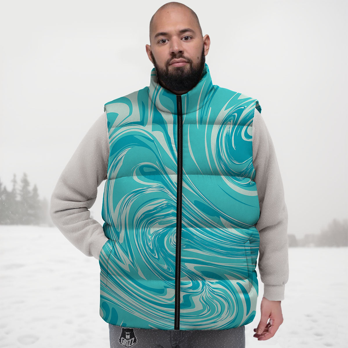 Wave Psychedelic Print Pattern Down Vest