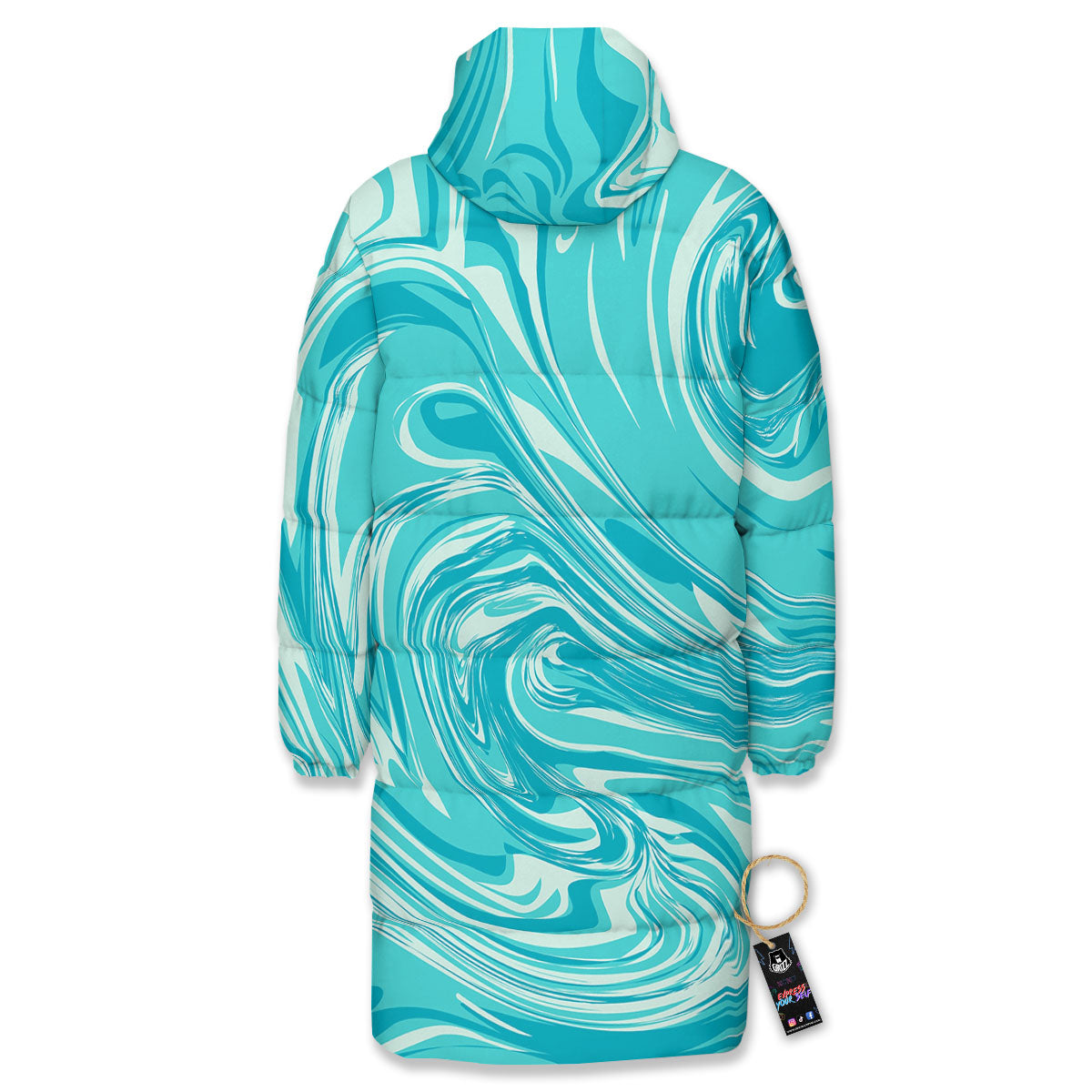 Wave Psychedelic Print Pattern Long Down Jacket-grizzshop