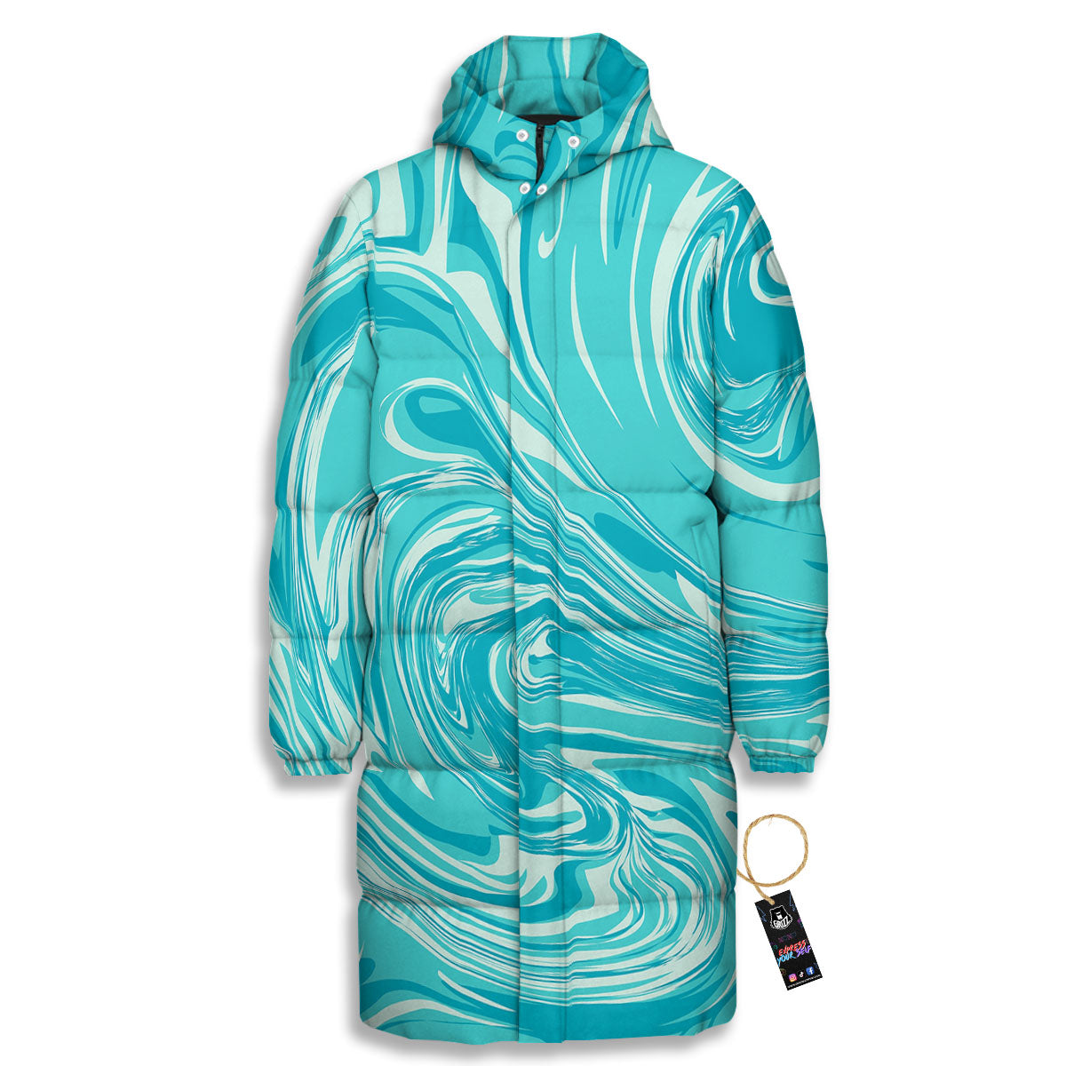 Wave Psychedelic Print Pattern Long Down Jacket-grizzshop