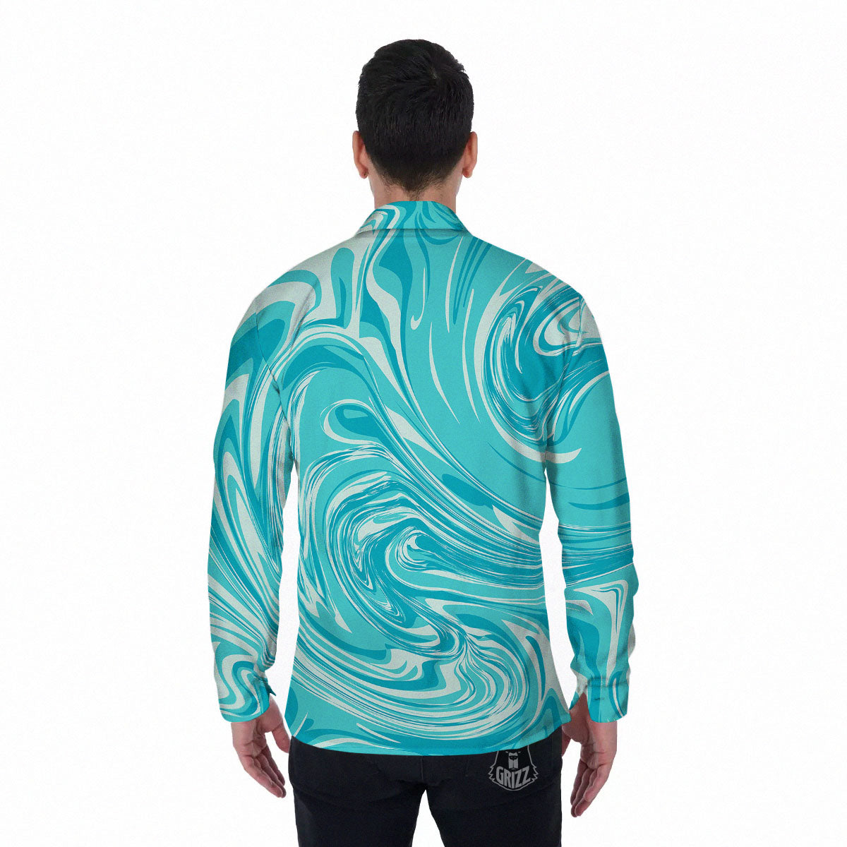 Wave Psychedelic Print Pattern Men's Long Sleeve Shirts-grizzshop
