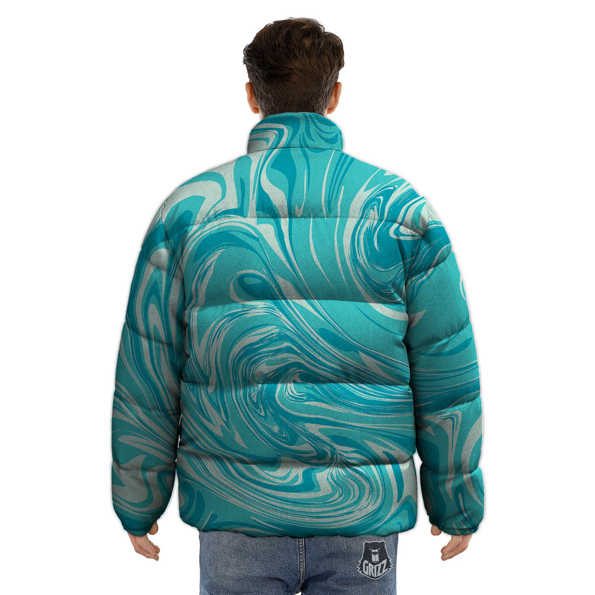 Wave Psychedelic Print Pattern Puffer Jacket-grizzshop