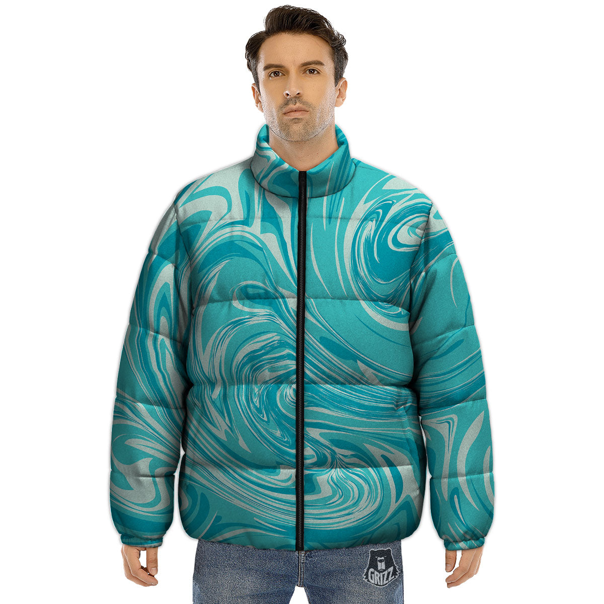 Wave Psychedelic Print Pattern Puffer Jacket-grizzshop
