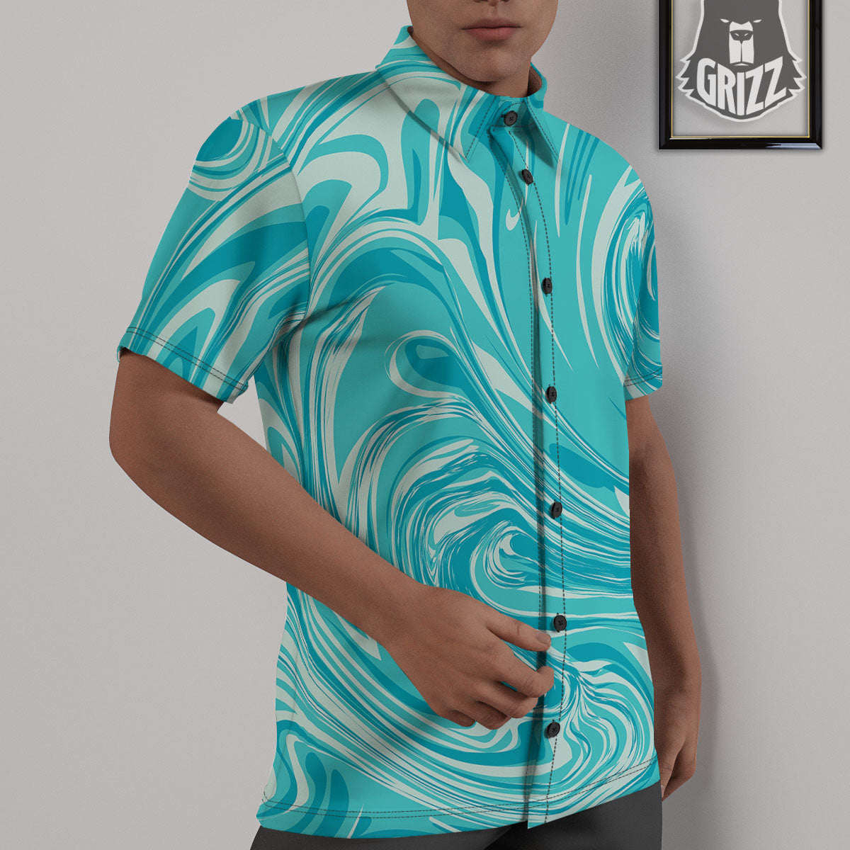Wave Psychedelic Print Pattern Untucked Shirts-grizzshop