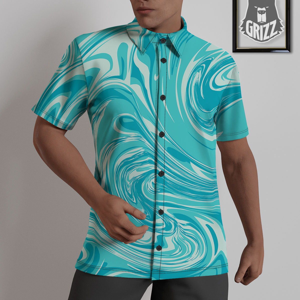 Wave Psychedelic Print Pattern Untucked Shirts-grizzshop
